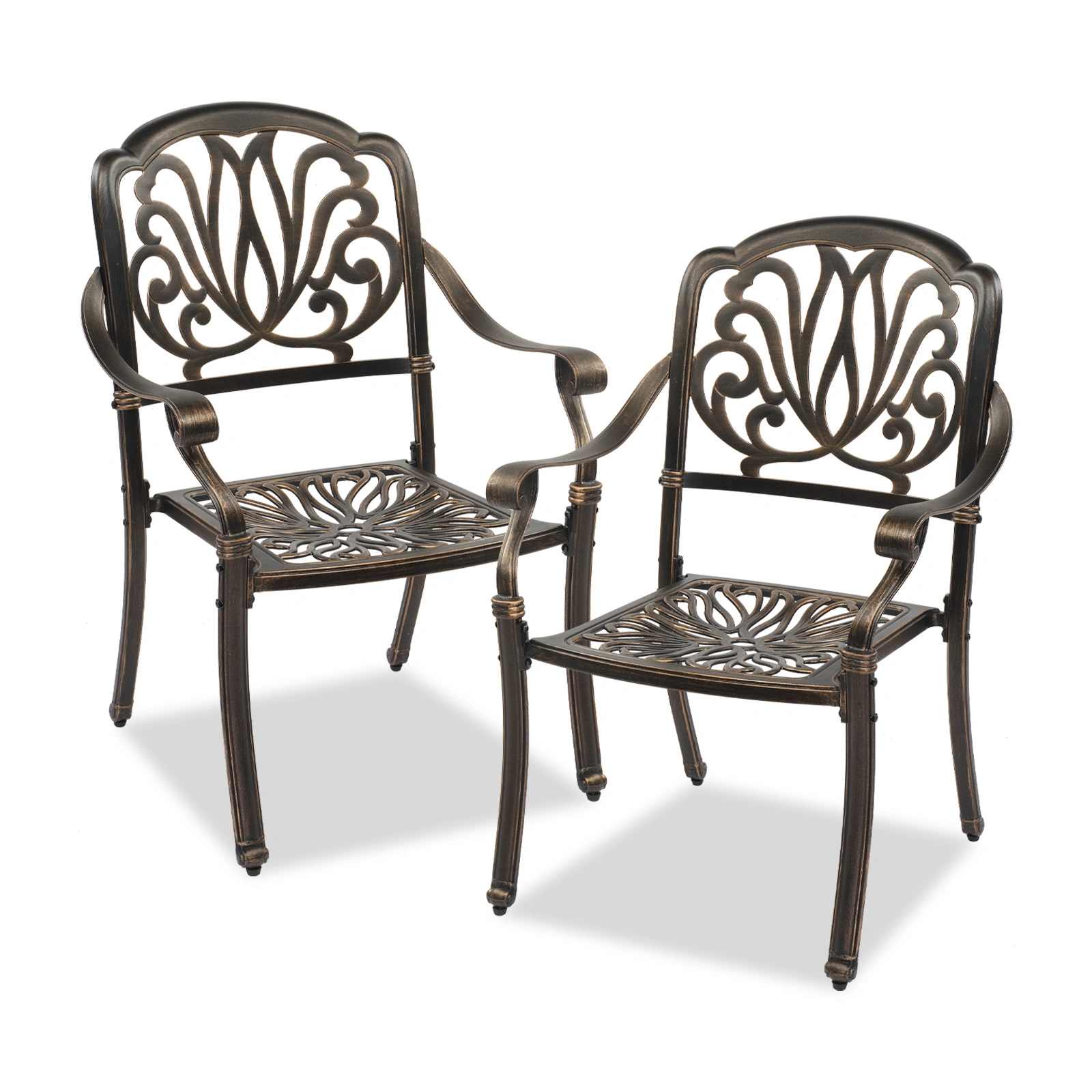 Set of 2 Cast Aluminum Patio Dining Chairs, Stackable Outdoor Bistro Chairs with Armrests for Balcony Backyard Garden Deck, Antique Bronze (Without Cushions) view 2