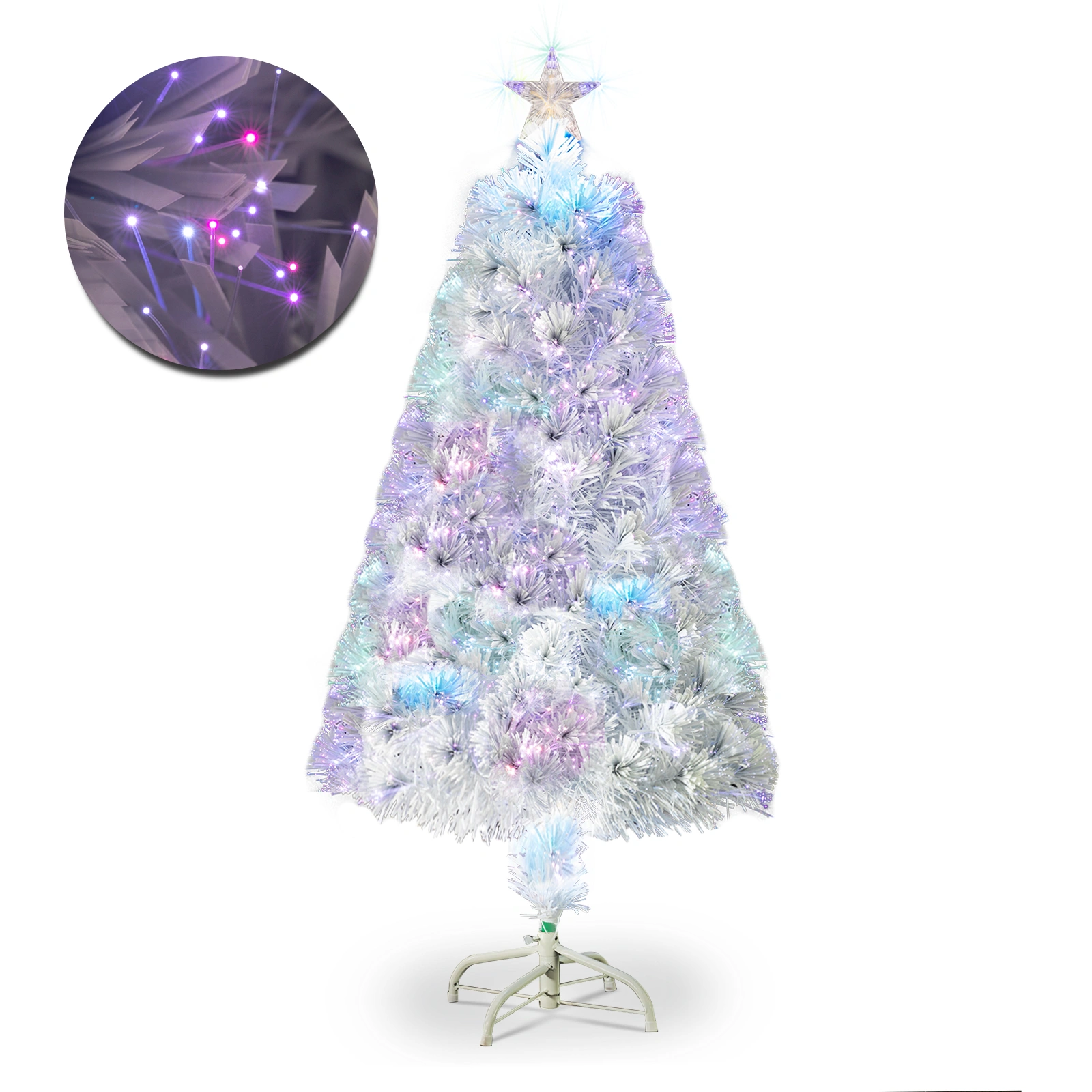 4FT White Fiber Optic Christmas Tree, 120 Branches, PVC Branches with Iron Bracket, Indoor Holiday Decor