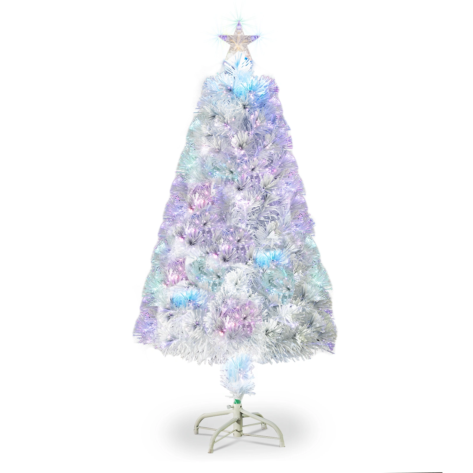 4FT White Fiber Optic Christmas Tree, 120 Branches, PVC Branches with Iron Bracket, Indoor Holiday Decor view 2