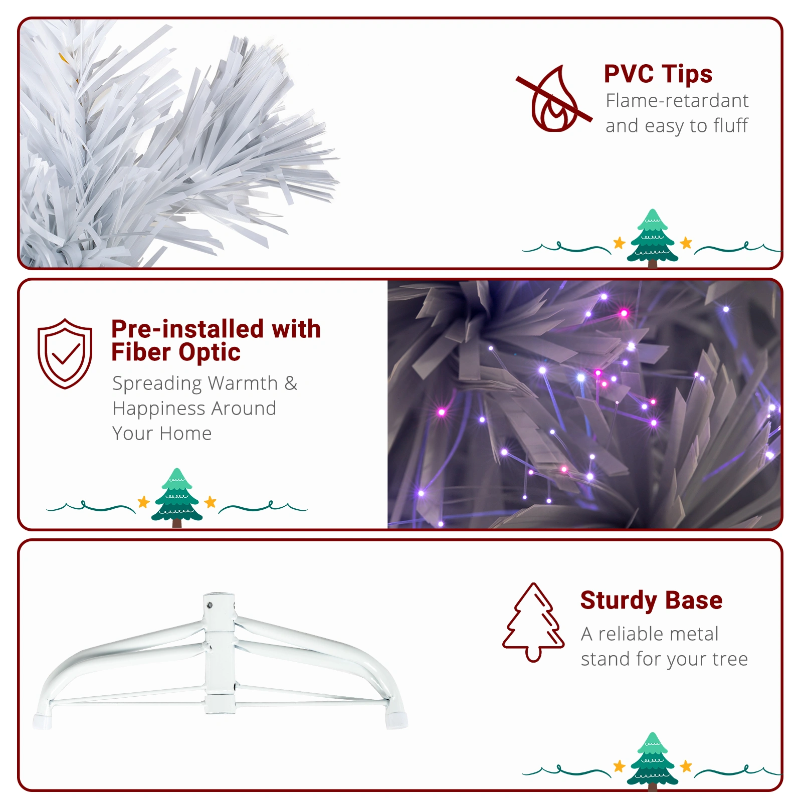 4FT White Fiber Optic Christmas Tree, 120 Branches, PVC Branches with Iron Bracket, Indoor Holiday Decor view 5