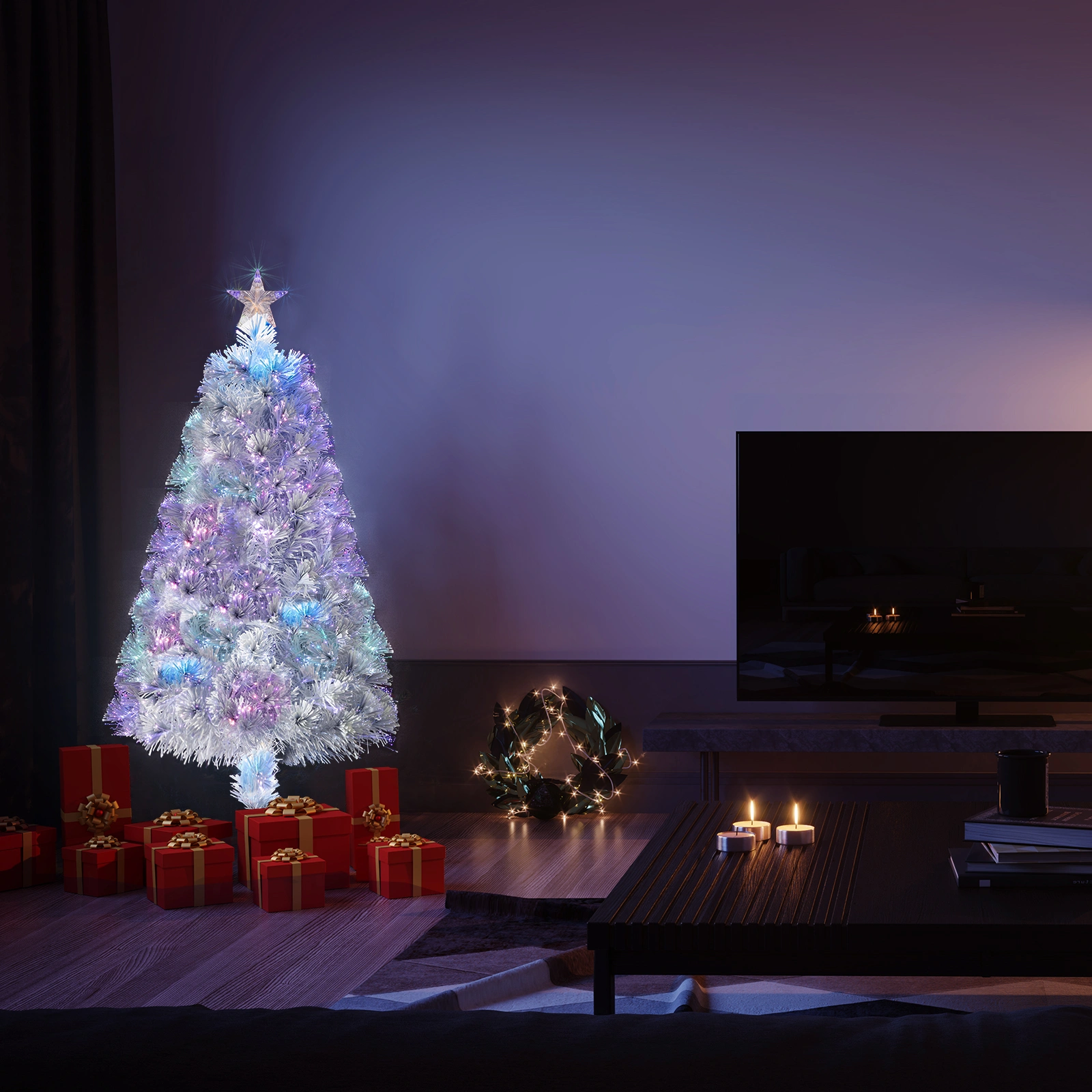 4FT White Fiber Optic Christmas Tree, 120 Branches, PVC Branches with Iron Bracket, Indoor Holiday Decor view 7