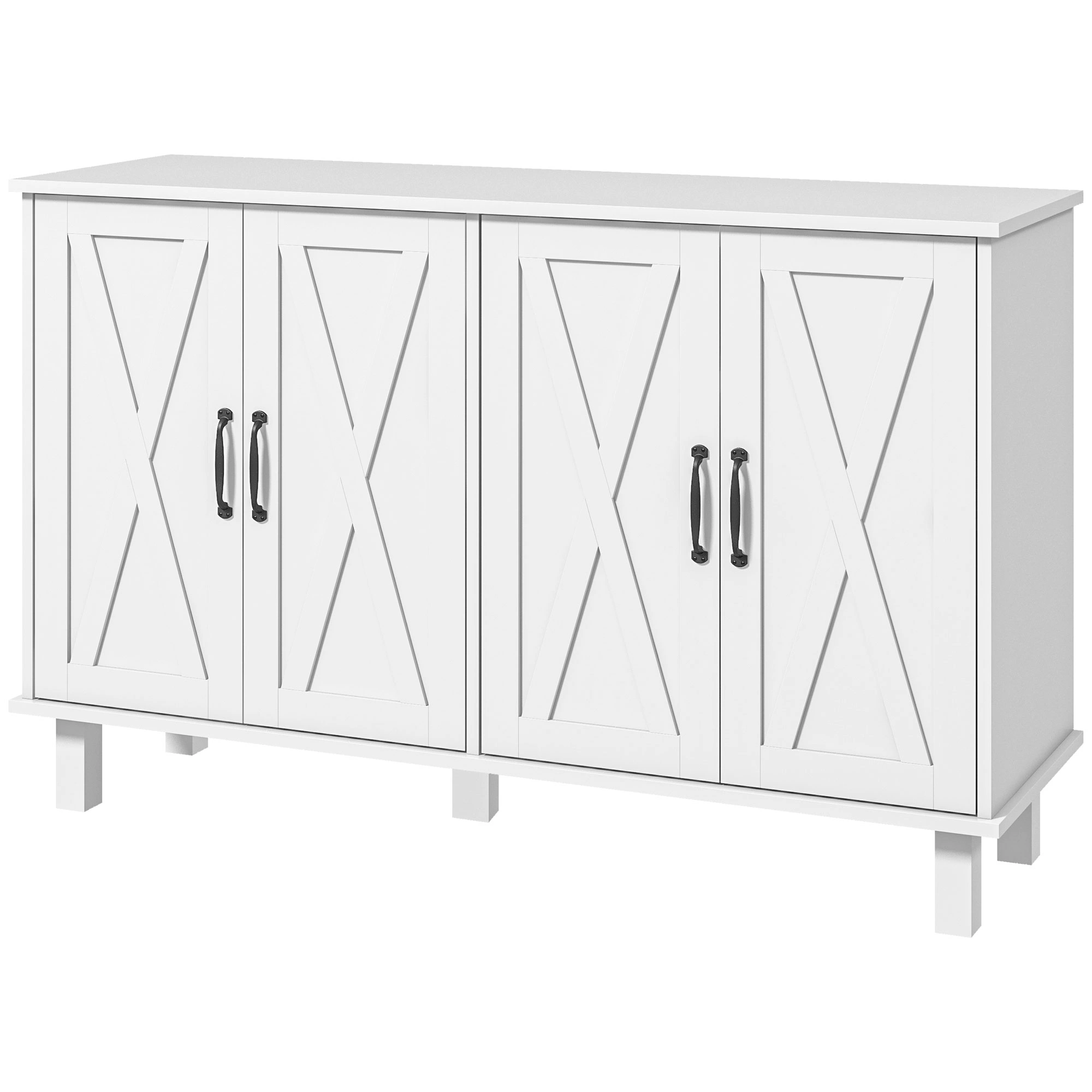Kitchen Storage Cabinet with Doors, 2-Tier Open Shelves, Modern Organizer for Living Room, Hallway, Entryway, Black view 2