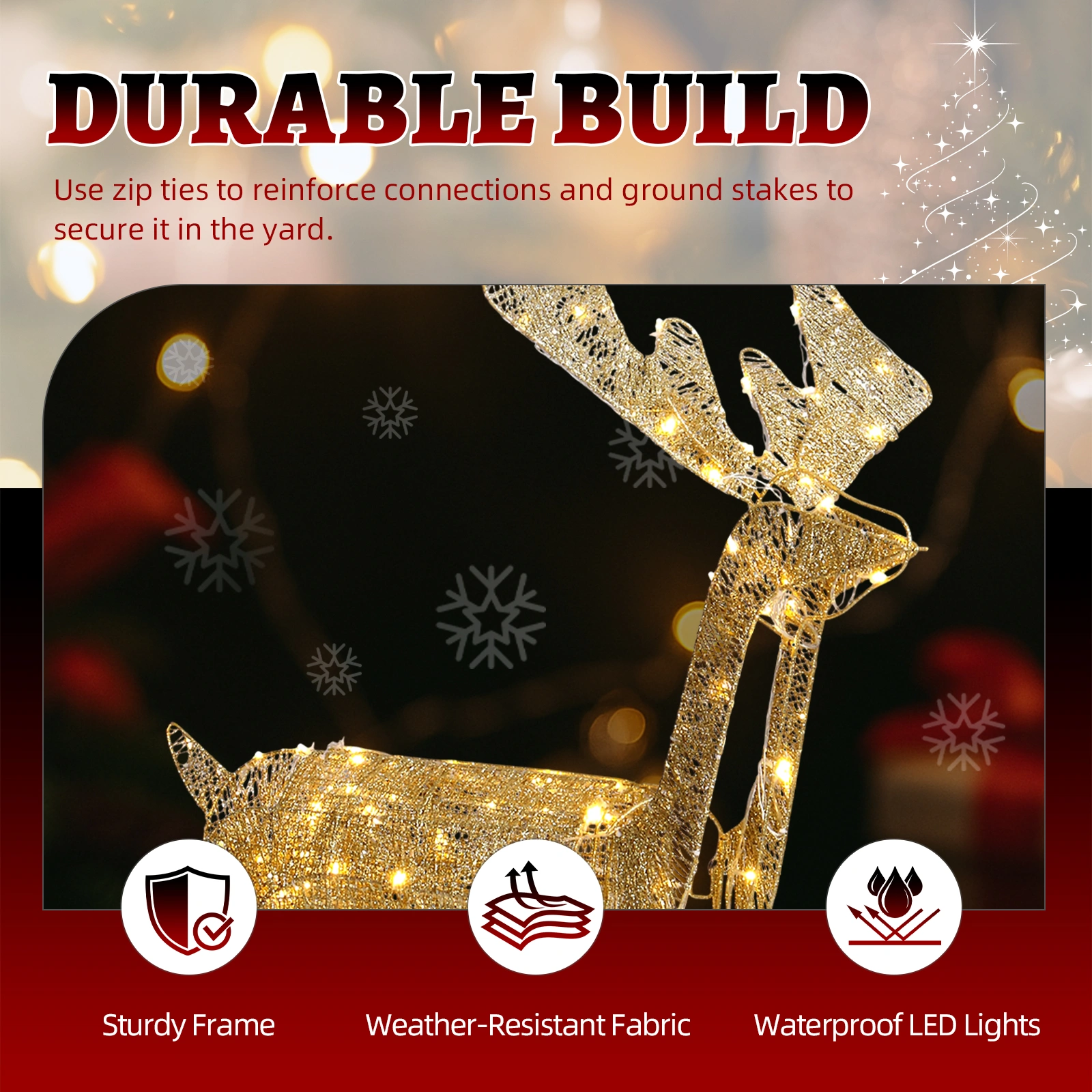 3.6FT Motorized Reindeer with Shaking Head, Outdoor Christmas Decorations with Motor & 120 Warm White LED Lights, for Xmas Outdoor Holiday Indoor Decor Lighted Holiday Displays view 3