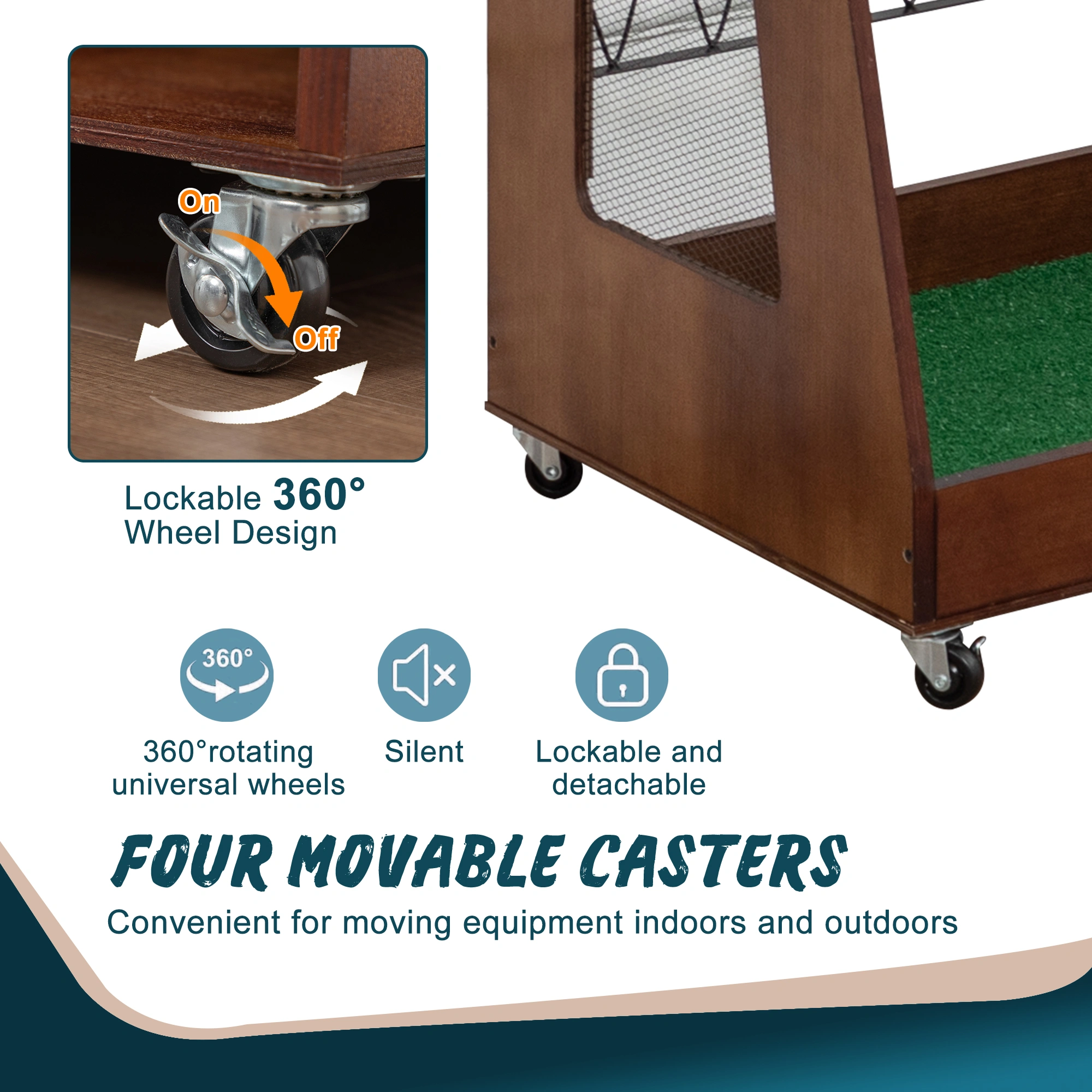 Premium Wooden 2-Bag Golf Organizer Rack in Brown - Heavy-Duty Storage for Garage, Car Trunk, Basement & Club Shed view 3