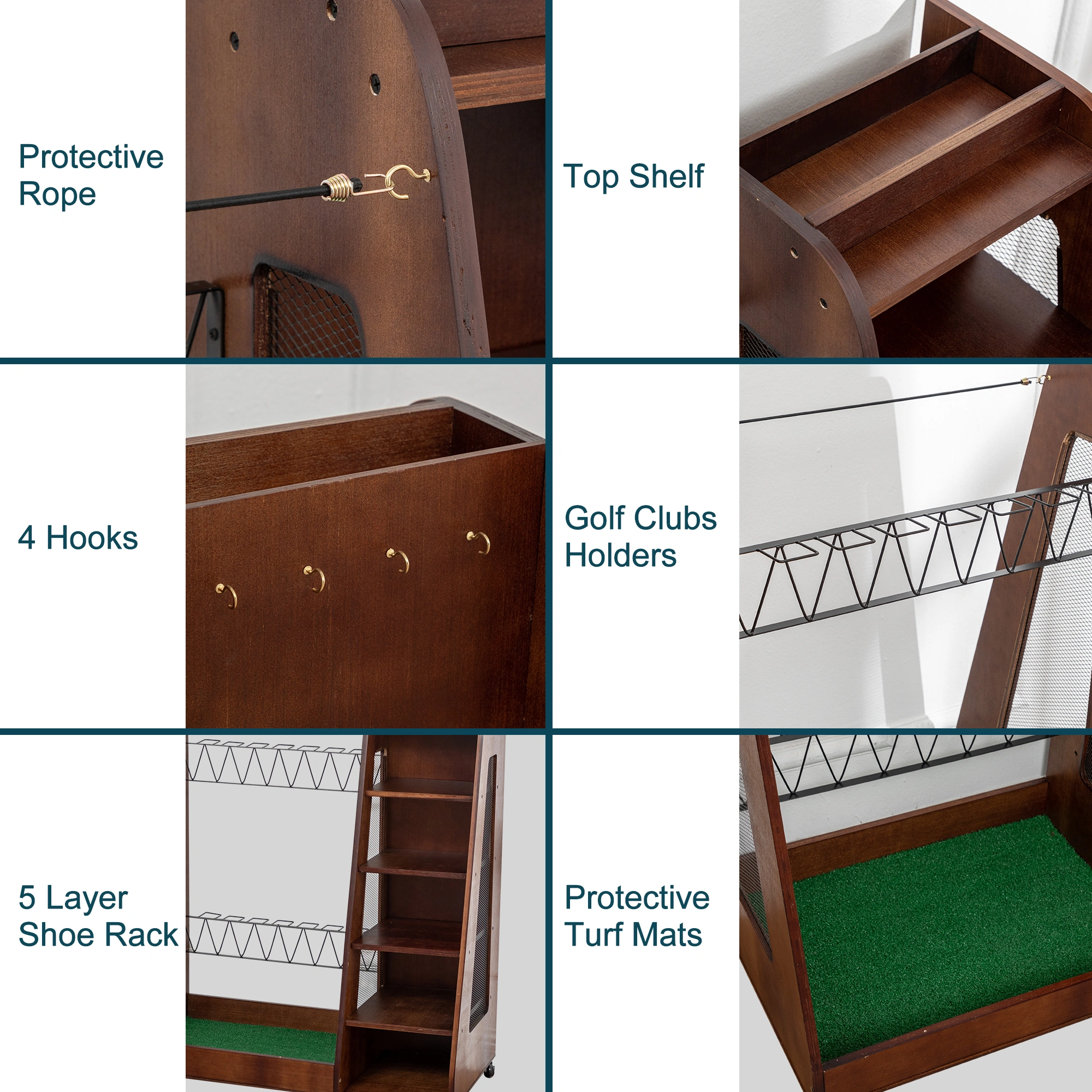 Premium Wooden 2-Bag Golf Organizer Rack in Brown - Heavy-Duty Storage for Garage, Car Trunk, Basement & Club Shed view 5