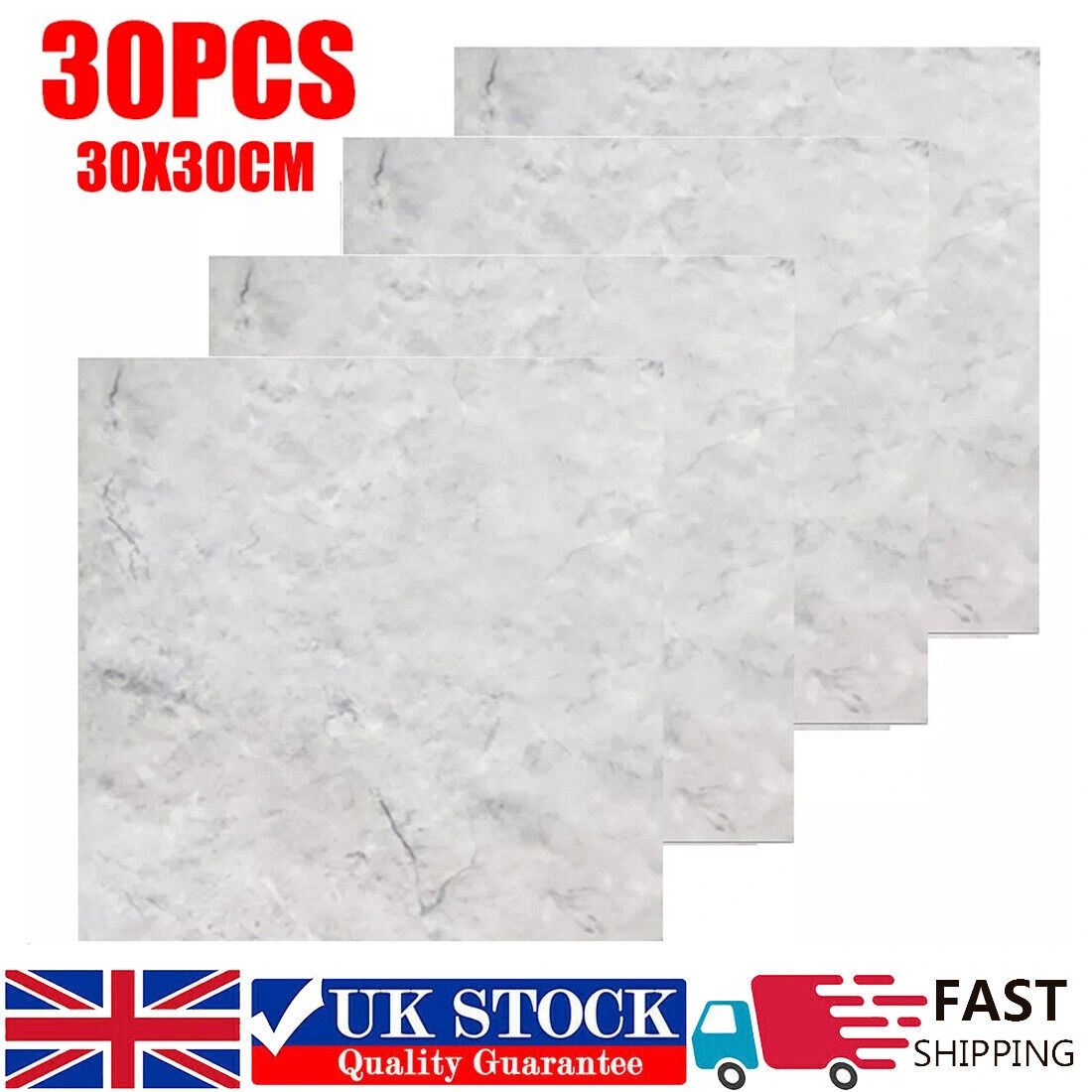 30Pcs PVC Marble Wall Tile Stickers, Self-Adhesive Vinyl Backsplash for Kitchen Bathroom Decor