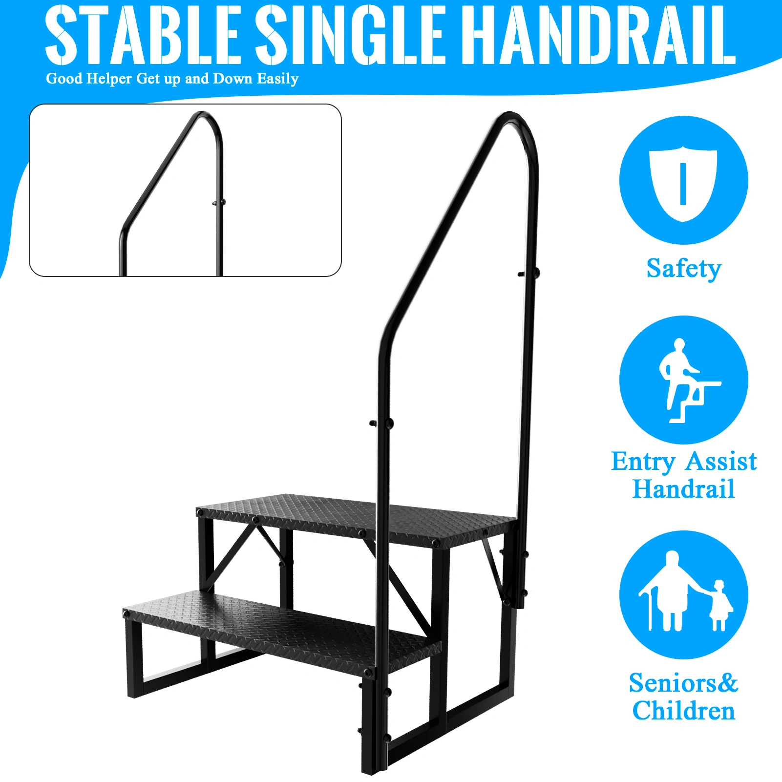 2-Step RV Steps with Handrail, Portable Hot Tub Ladder for Mobile Home & 5th Wheel RVs view 4