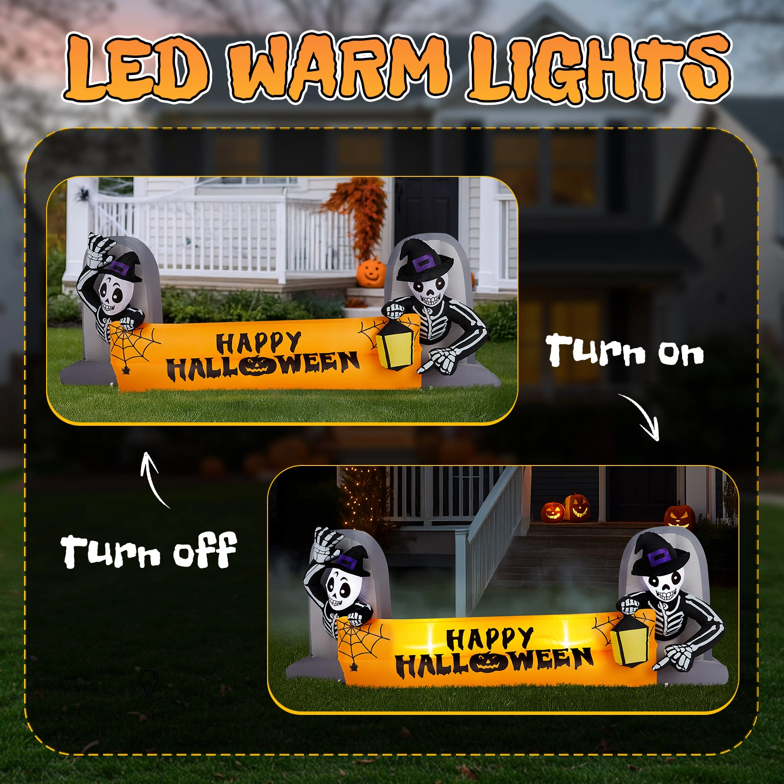9.6FT Large Halloween Inflatable Decorations Skeleton Tombstone Banner, Outdoor Decorations Blow Up Yard Decor with Built-in LEDs for Halloween Holiday Party Outdoor Garden Yard Lawn Decor view 11