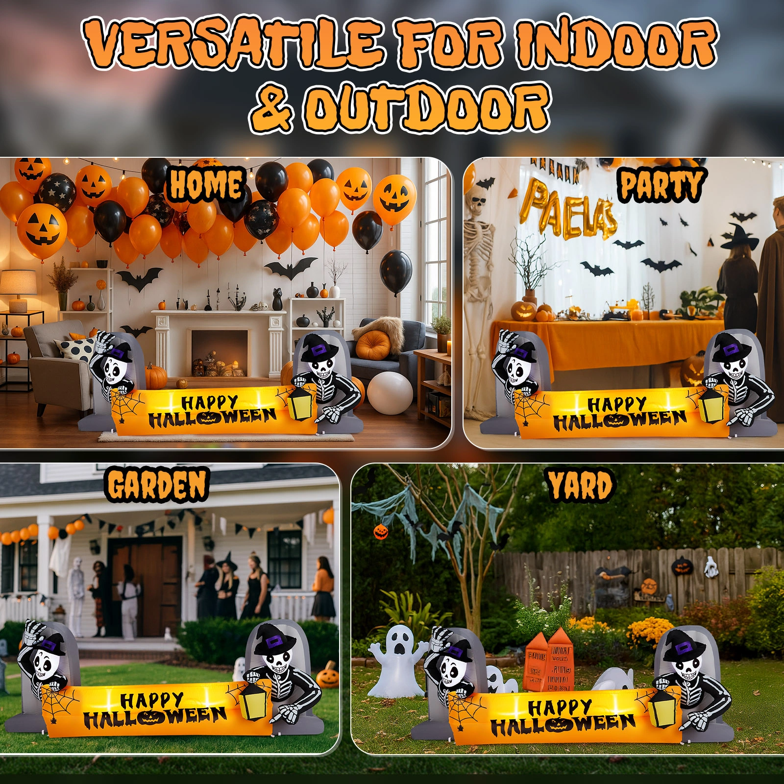 9.6FT Large Halloween Inflatable Decorations Skeleton Tombstone Banner, Outdoor Decorations Blow Up Yard Decor with Built-in LEDs for Halloween Holiday Party Outdoor Garden Yard Lawn Decor view 13