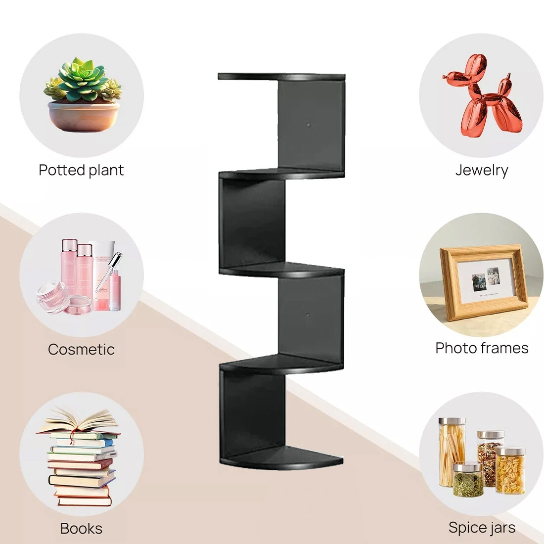 5 Tier Floating Corner Shelves Wooden Wall Mounted Storage Display Shelf Unit UK