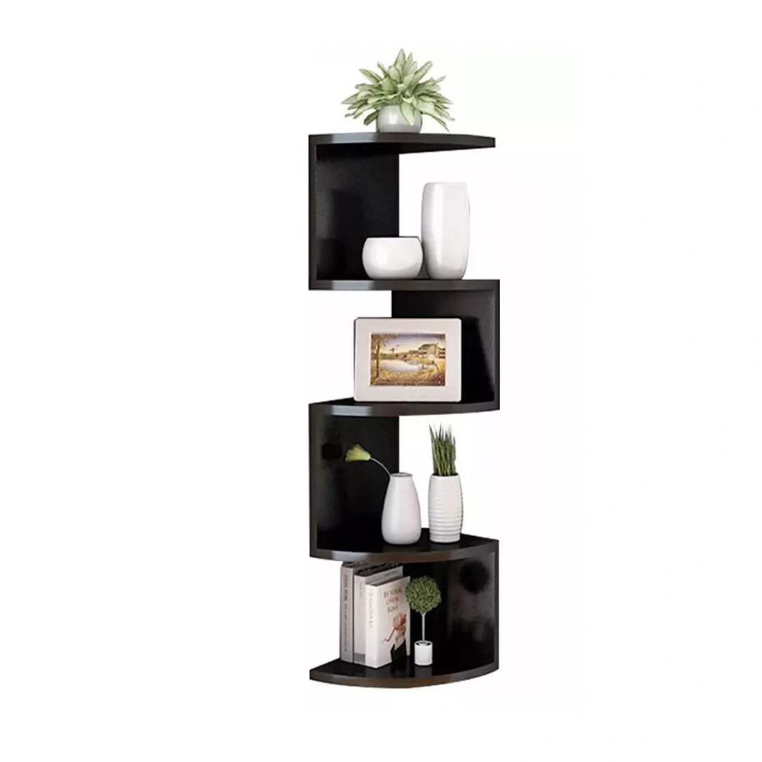 5 Tier Floating Corner Shelves Wooden Wall Mounted Storage Display Shelf Unit UK view 5