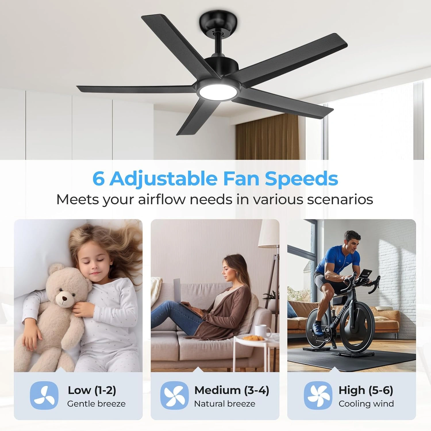 44 inch Ceiling Fans with Lights, Large Air Volume Ceiling Fans with Reversible Quiet DC Motor and Remote, 5D-W5[Unable ship on weekends, TK/TEMU only for pickup, only TX10643 warehouse supports GOFO] view 8