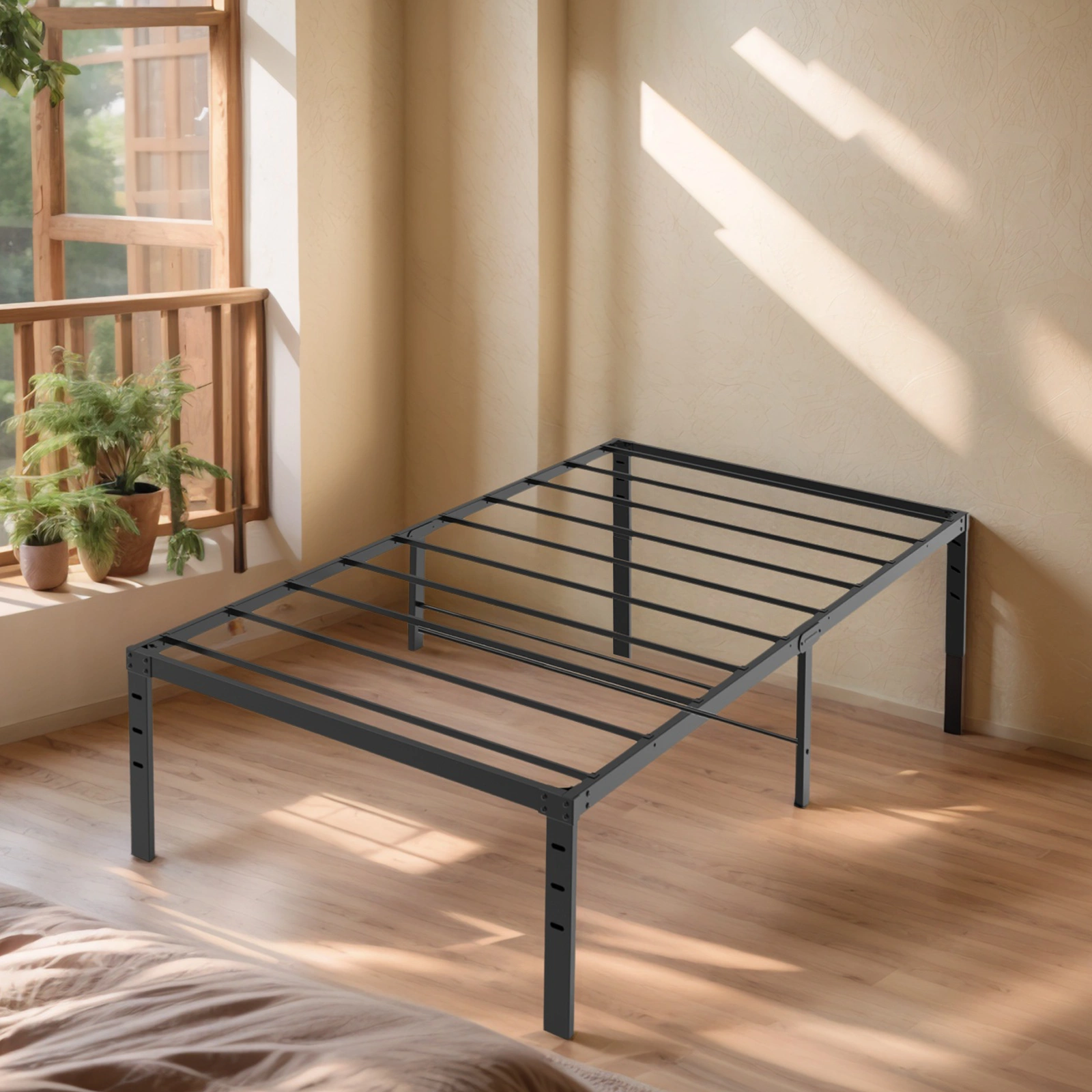 Black Twin Size Simple Basic Platform Metal Bed Frame - 12 Inch Bed Height view 7