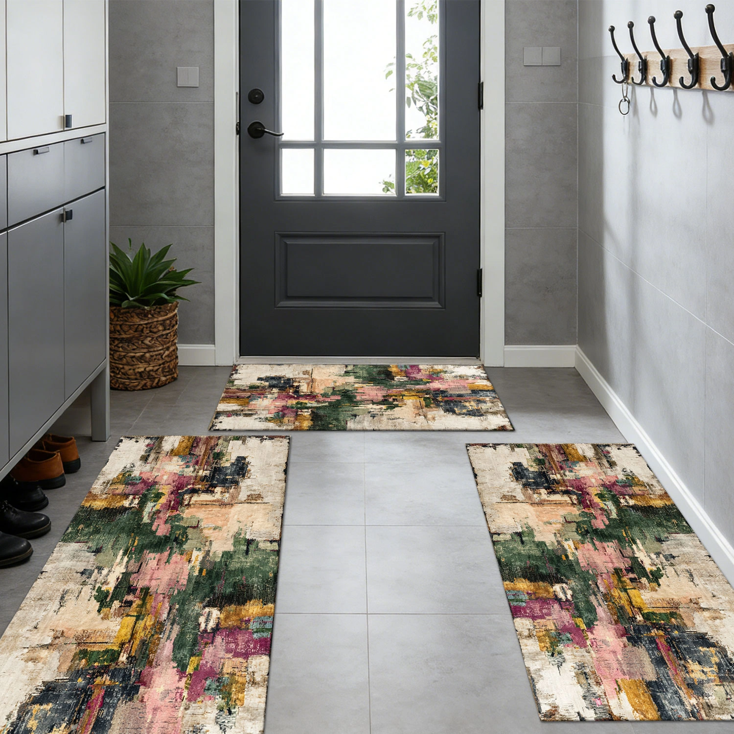 Three-piece kitchen rug set, non-slip and washable, abstract pattern kitchen hallway rug, soft and comfortable, suitable for sinks, floors, entrances, hallways and bathrooms. view 10