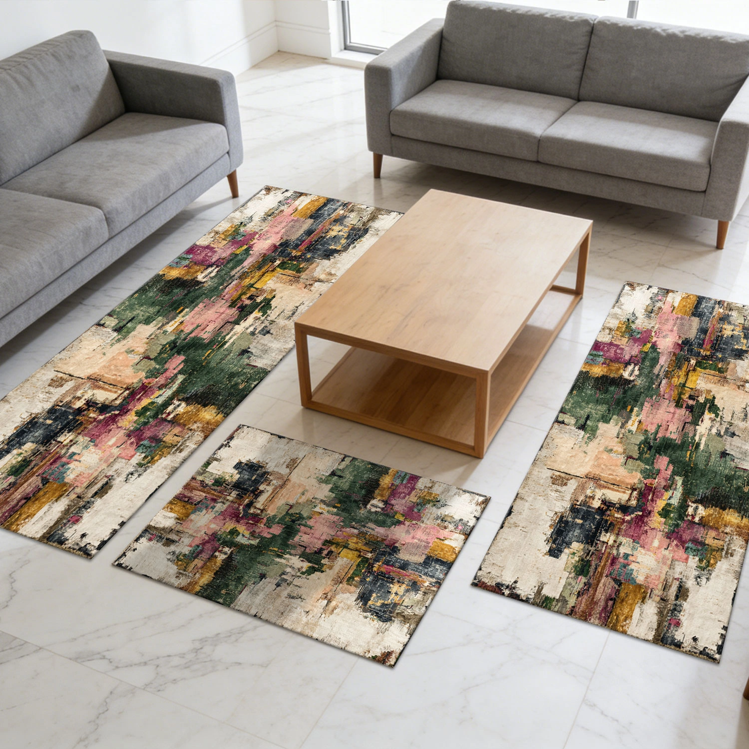 Three-piece kitchen rug set, non-slip and washable, abstract pattern kitchen hallway rug, soft and comfortable, suitable for sinks, floors, entrances, hallways and bathrooms. view 11