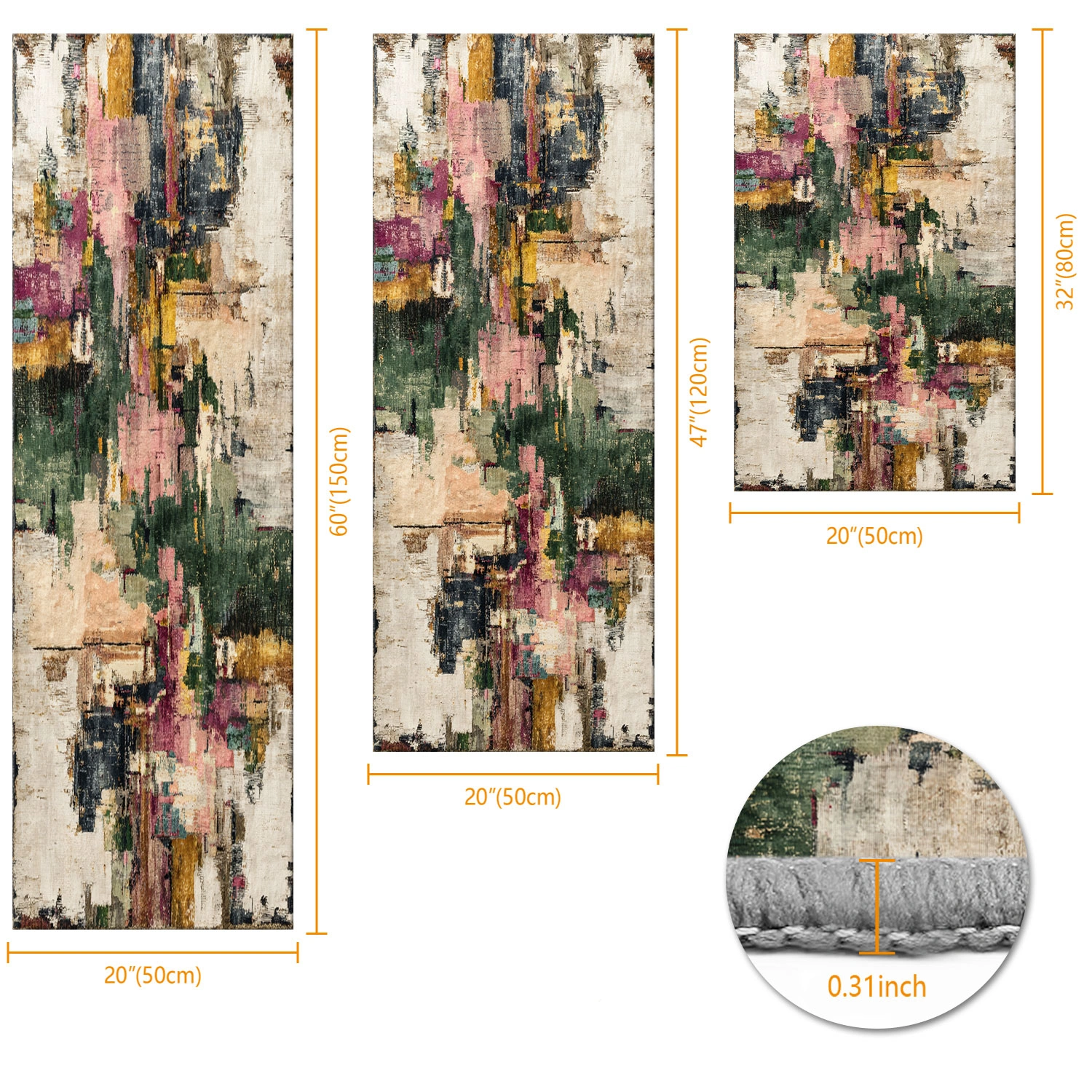 Three-piece kitchen rug set, non-slip and washable, abstract pattern kitchen hallway rug, soft and comfortable, suitable for sinks, floors, entrances, hallways and bathrooms. view 3