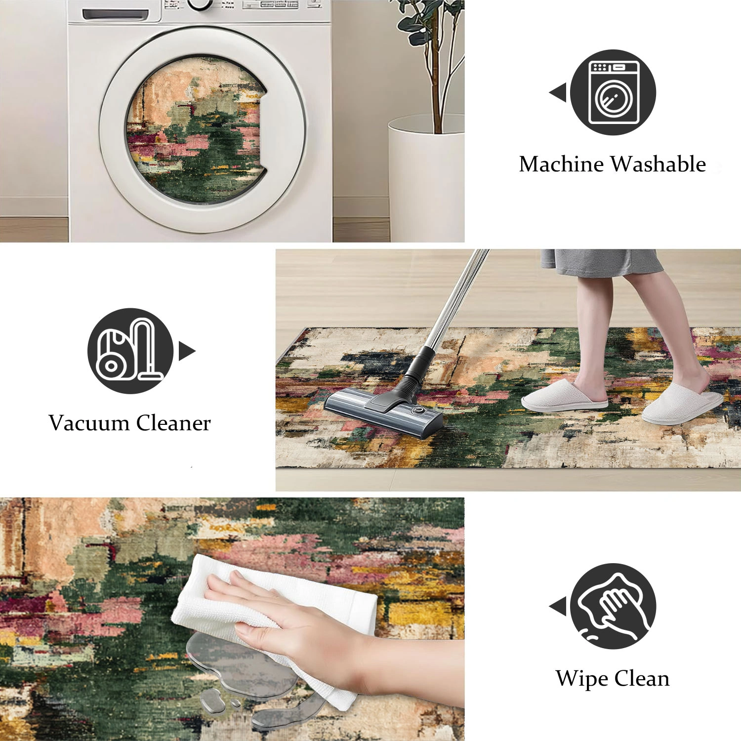 Three-piece kitchen rug set, non-slip and washable, abstract pattern kitchen hallway rug, soft and comfortable, suitable for sinks, floors, entrances, hallways and bathrooms. view 4