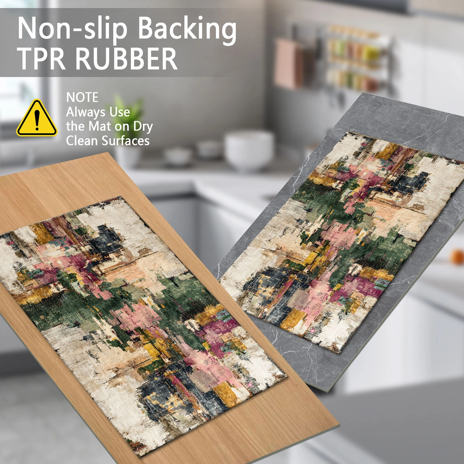 Three-piece kitchen rug set, non-slip and washable, abstract pattern kitchen hallway rug, soft and comfortable, suitable for sinks, floors, entrances, hallways and bathrooms. view 6