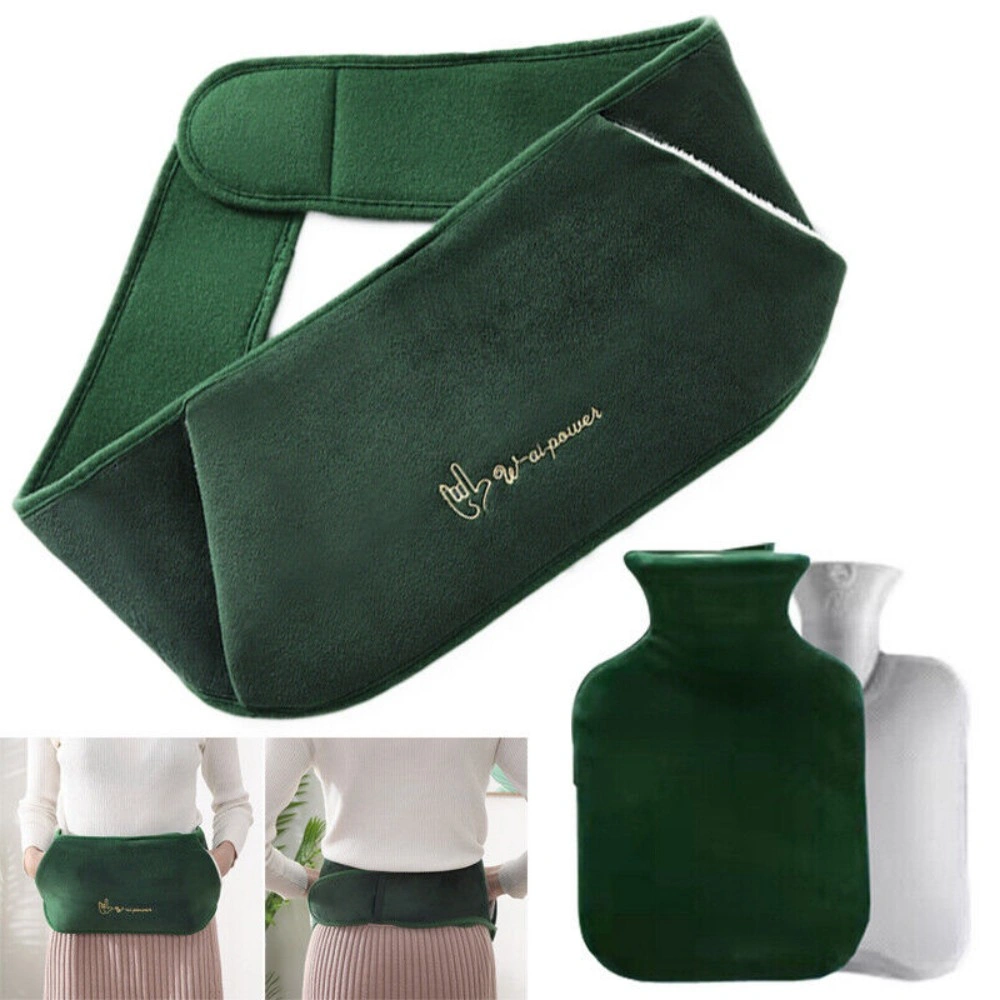 3x 1000ml Hot Water Bottle Cover with Belt, Rubberized Warm Plush Pouch, Hip Warmer Belt