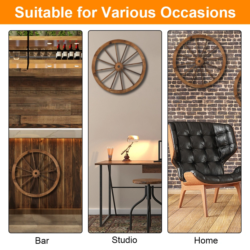2pcs 30-Inch Old Western Style Garden Art Wall Decor Wooden Wagon Wheel Brown view 12