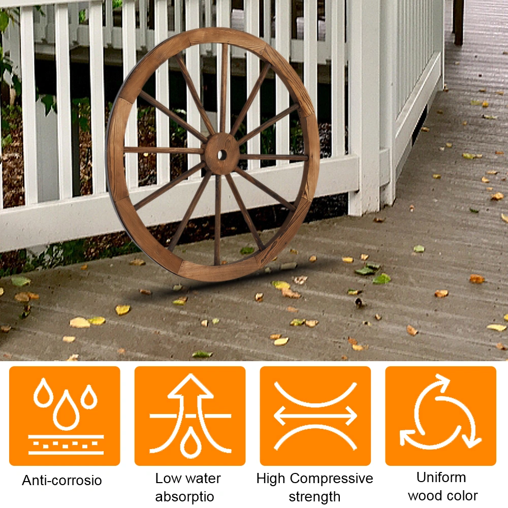 2pcs 30-Inch Old Western Style Garden Art Wall Decor Wooden Wagon Wheel Brown view 14