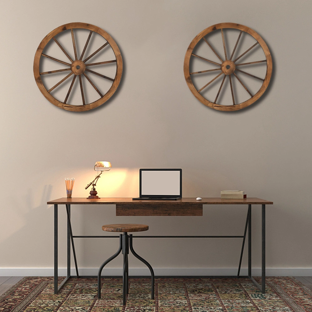2pcs 30-Inch Old Western Style Garden Art Wall Decor Wooden Wagon Wheel Brown view 15