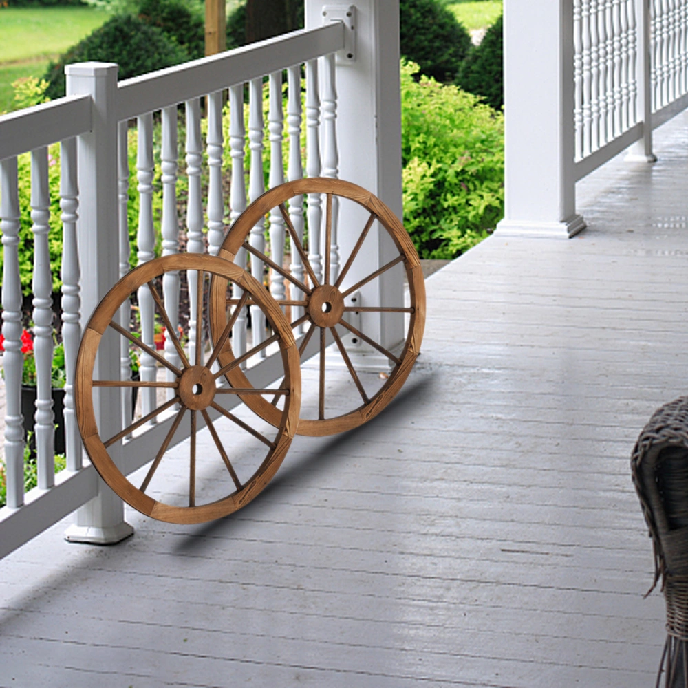 2pcs 30-Inch Old Western Style Garden Art Wall Decor Wooden Wagon Wheel Brown view 18