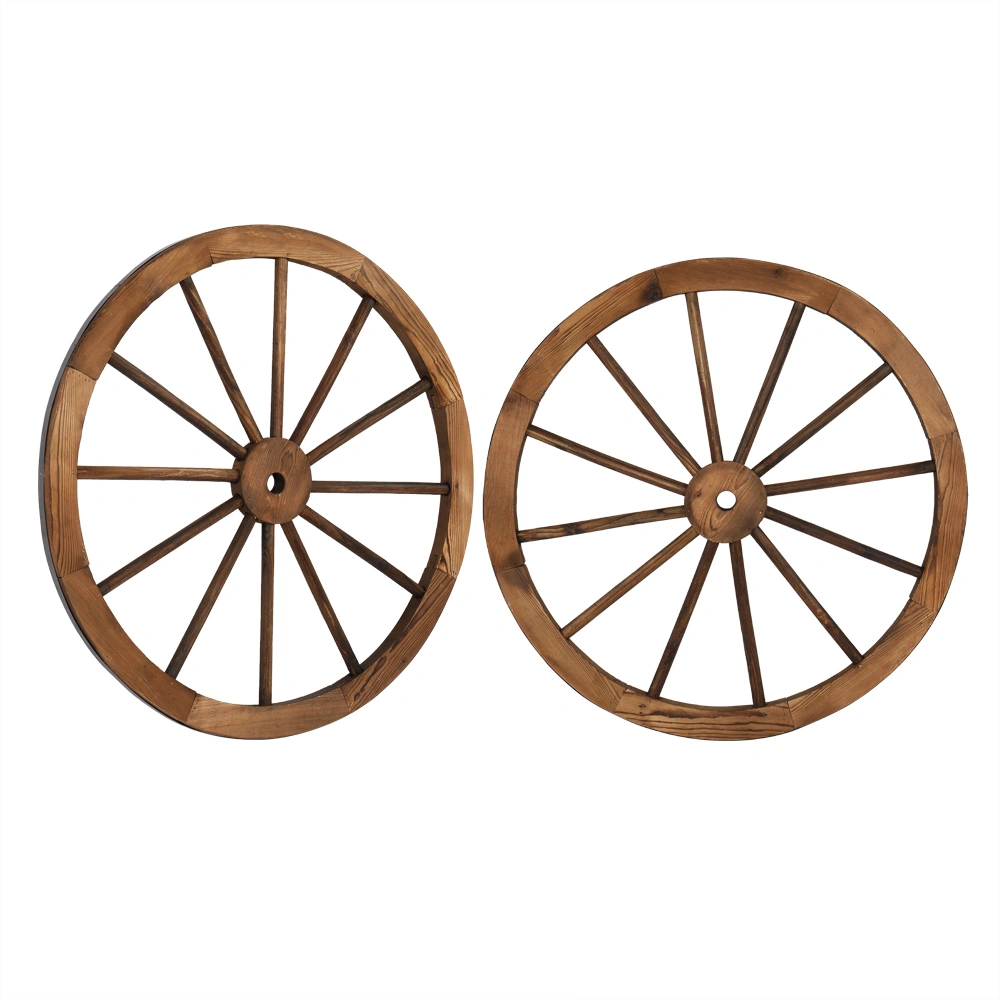 2pcs 30-Inch Old Western Style Garden Art Wall Decor Wooden Wagon Wheel Brown view 2