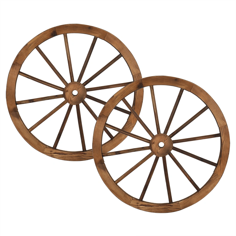 2pcs 30-Inch Old Western Style Garden Art Wall Decor Wooden Wagon Wheel Brown view 4