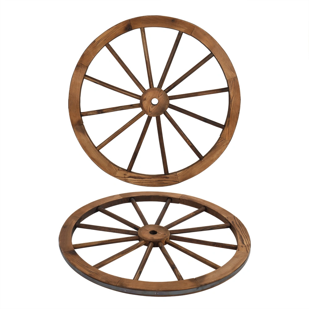 2pcs 30-Inch Old Western Style Garden Art Wall Decor Wooden Wagon Wheel Brown view 7