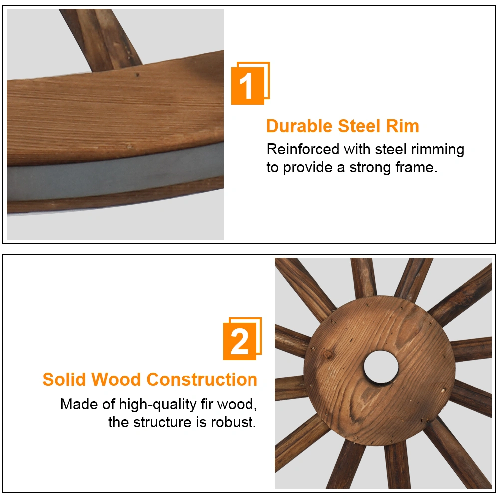 2pcs 30-Inch Old Western Style Garden Art Wall Decor Wooden Wagon Wheel Brown view 9
