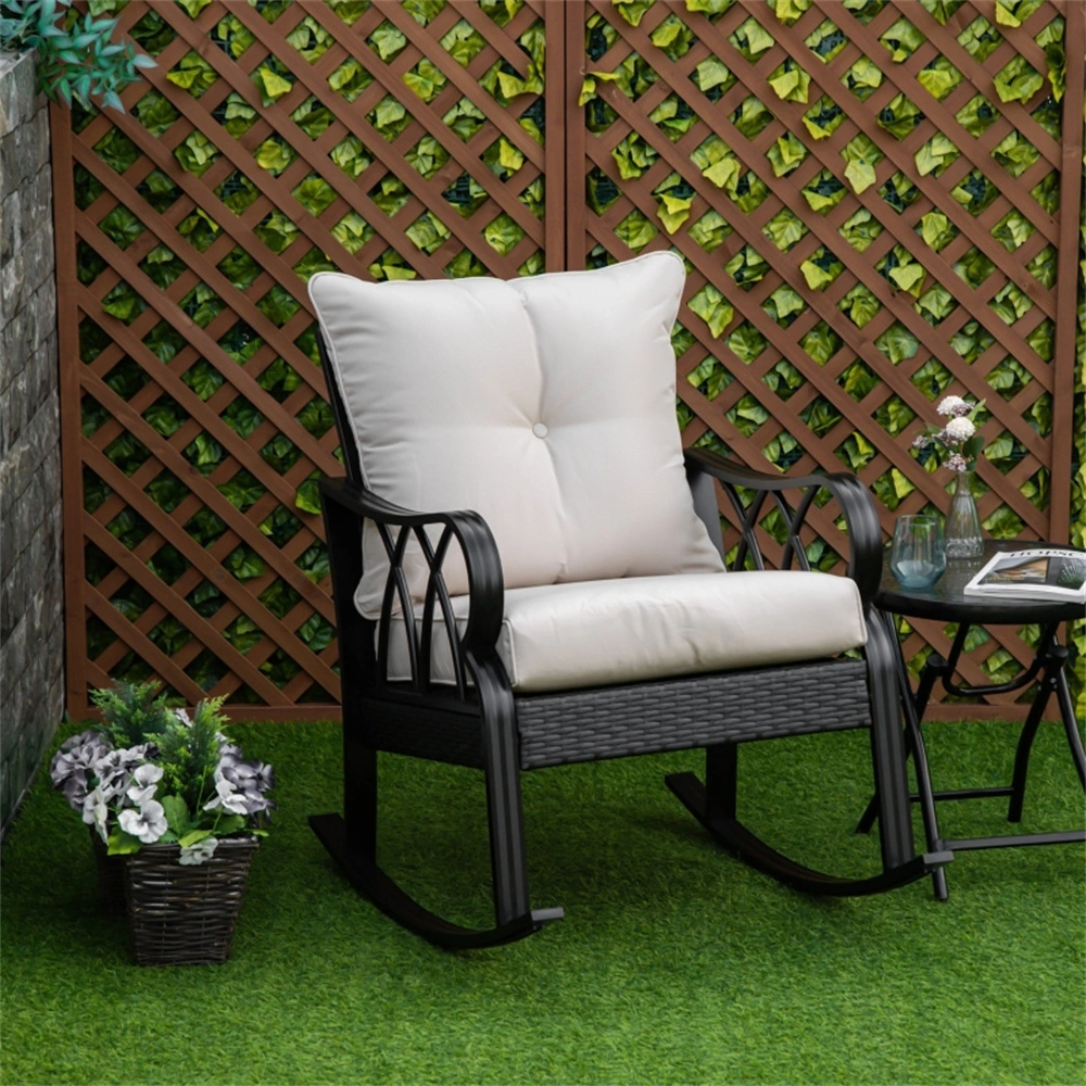 Garden Rocking Chair Wicker Outdoor Porch Chair for Patio Backyard Deck view 2