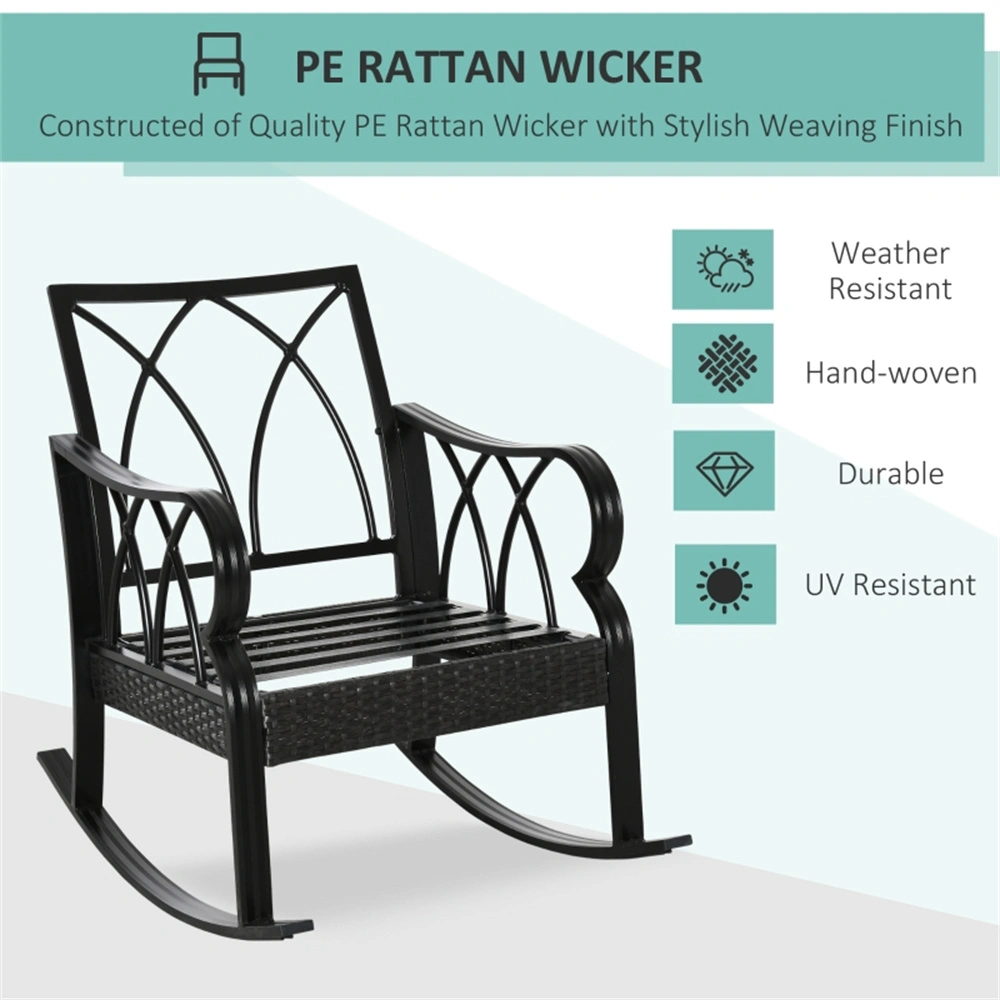 Garden Rocking Chair Wicker Outdoor Porch Chair for Patio Backyard Deck view 4