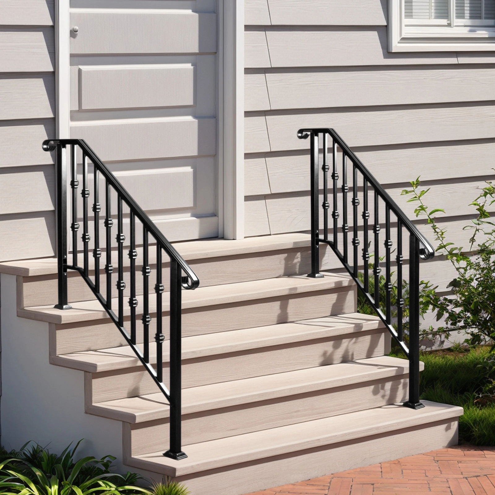 Matte Black Outdoor 3 Level Iron Handrail view 10
