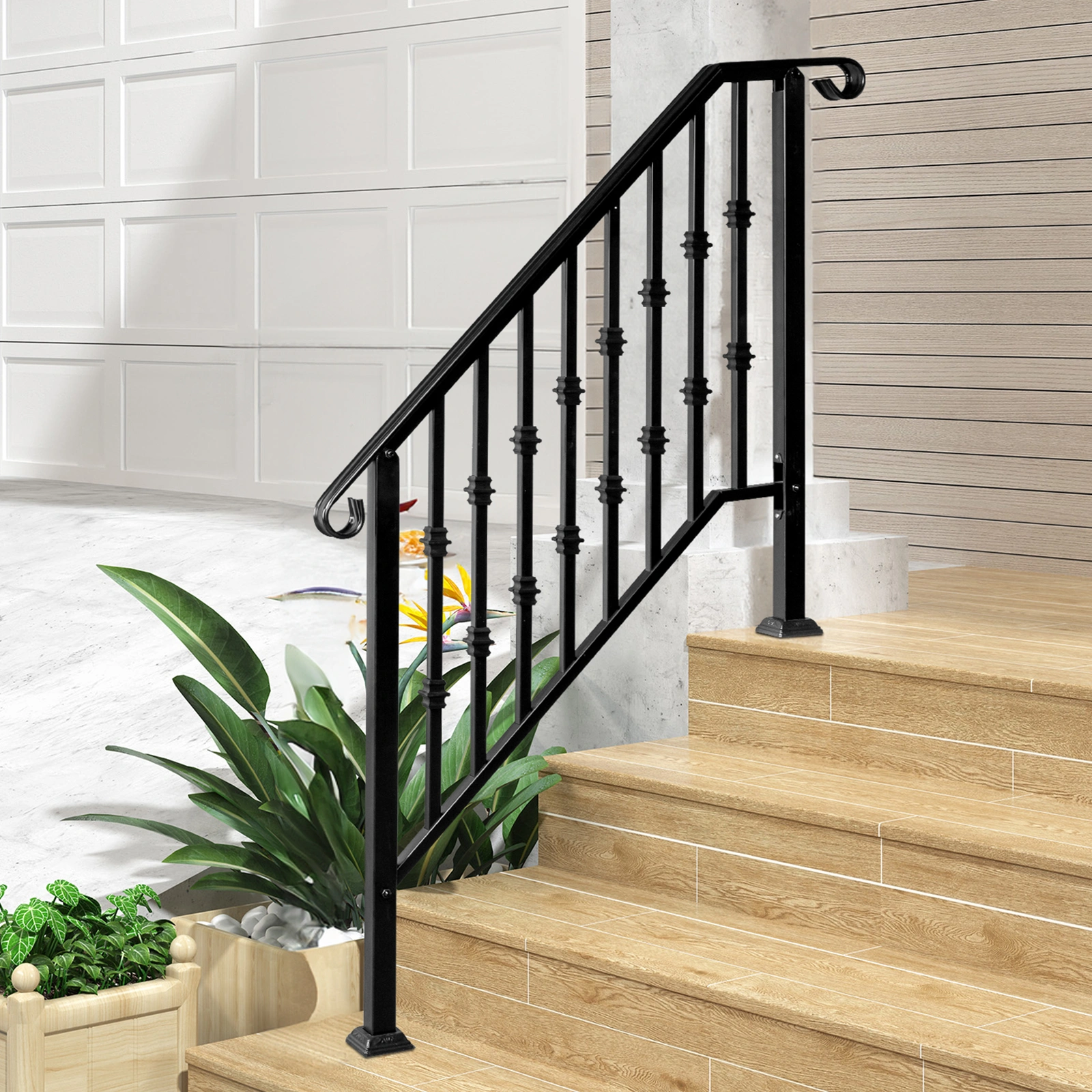 Matte Black Outdoor 3 Level Iron Handrail view 11
