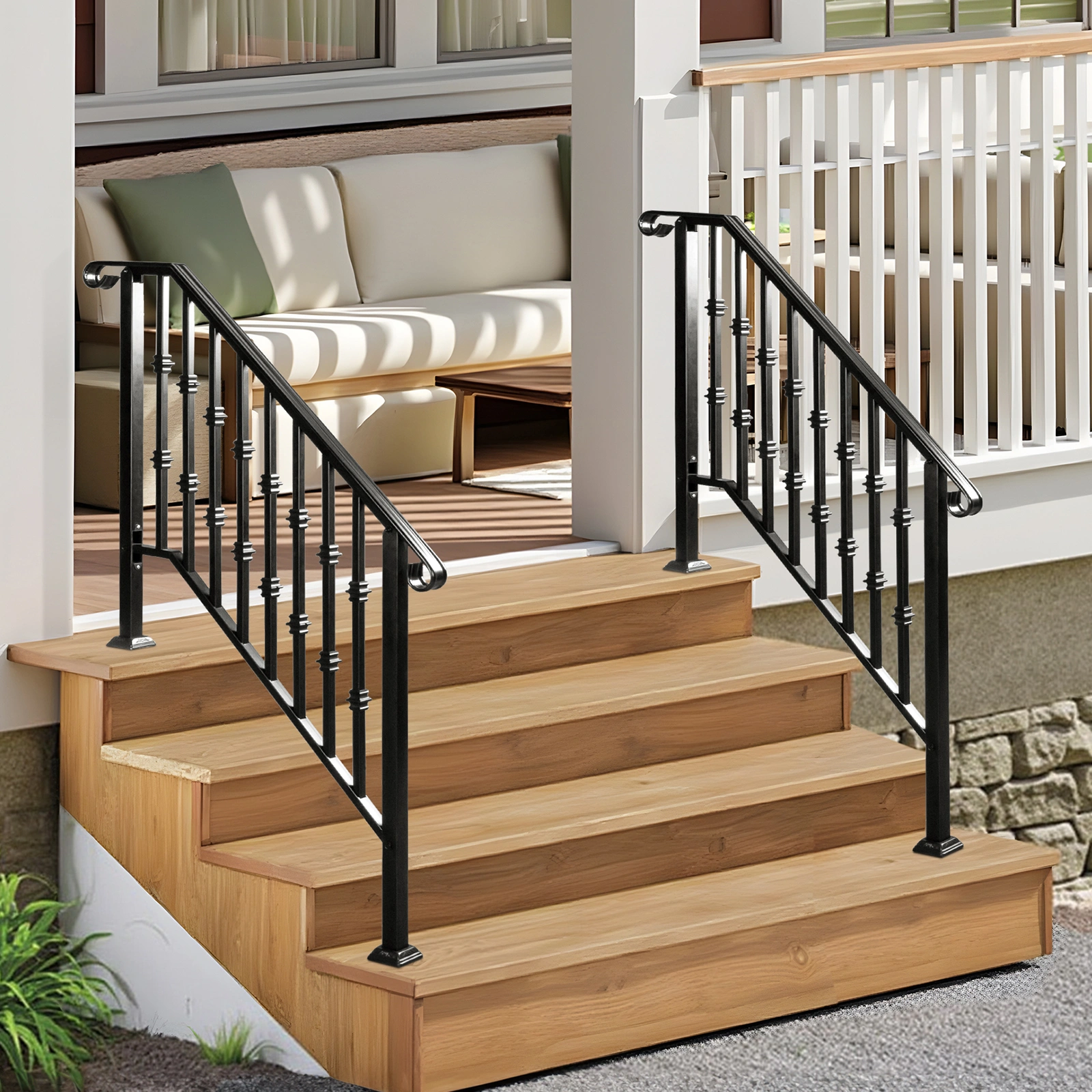Matte Black Outdoor 3 Level Iron Handrail view 13