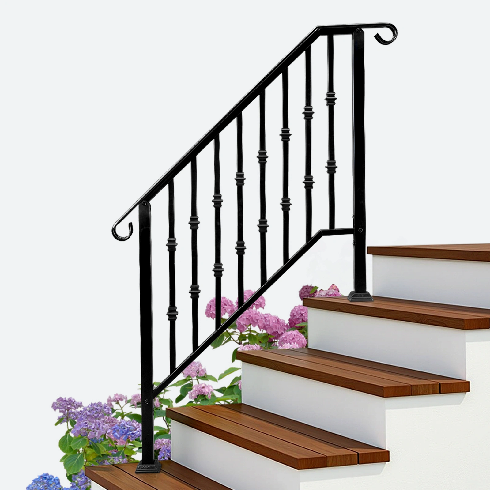 Matte Black Outdoor 3 Level Iron Handrail view 2