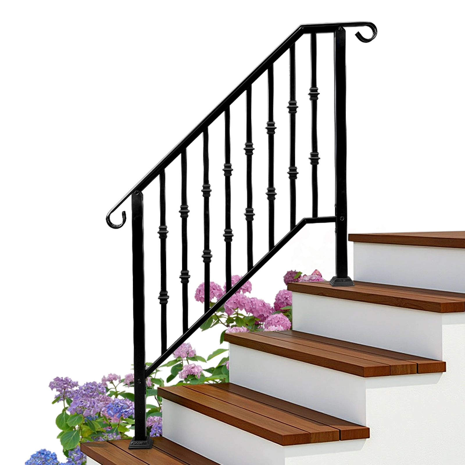 Matte Black Outdoor 3 Level Iron Handrail view 5