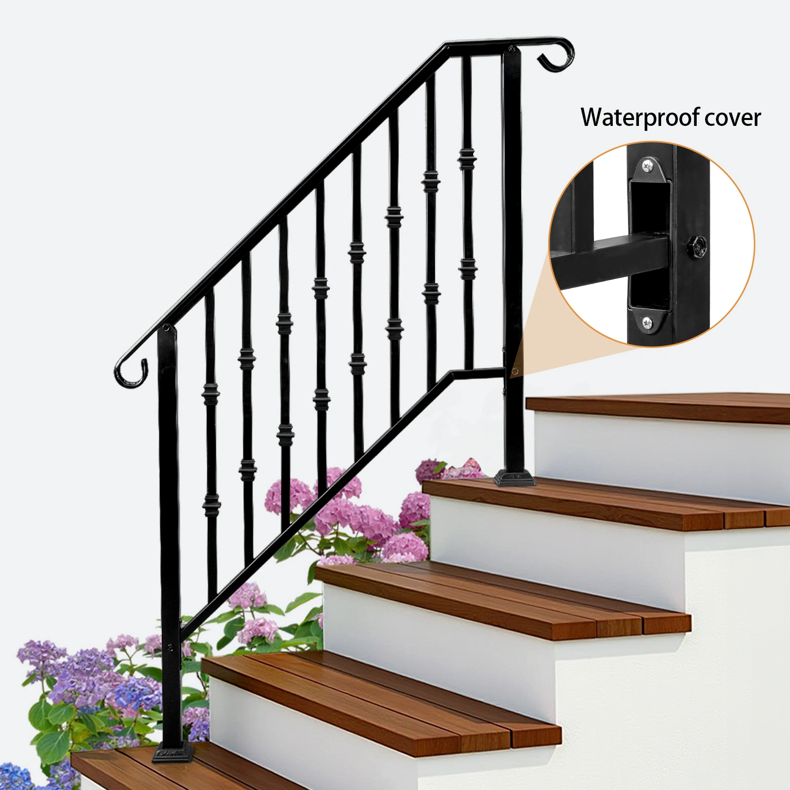 Matte Black Outdoor 3 Level Iron Handrail view 7