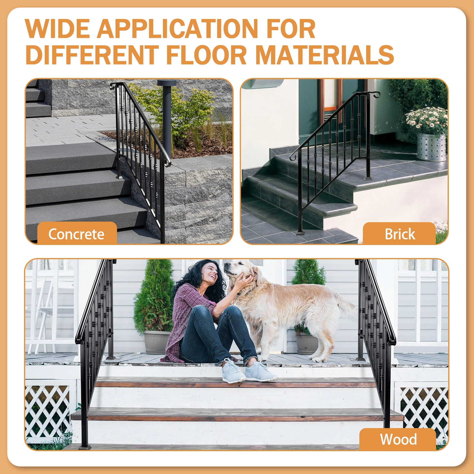 Matte Black Outdoor 3 Level Iron Handrail view 8