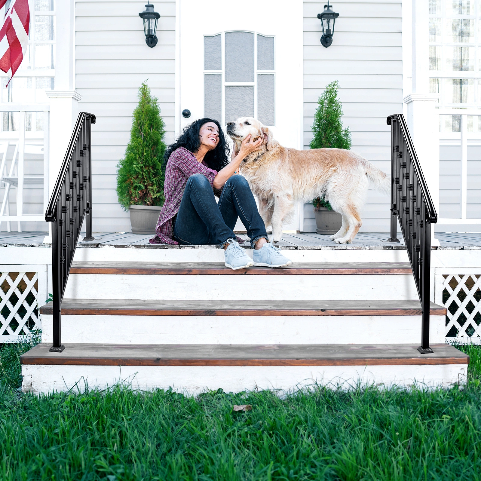 Matte Black Outdoor 3 Level Iron Handrail view 9