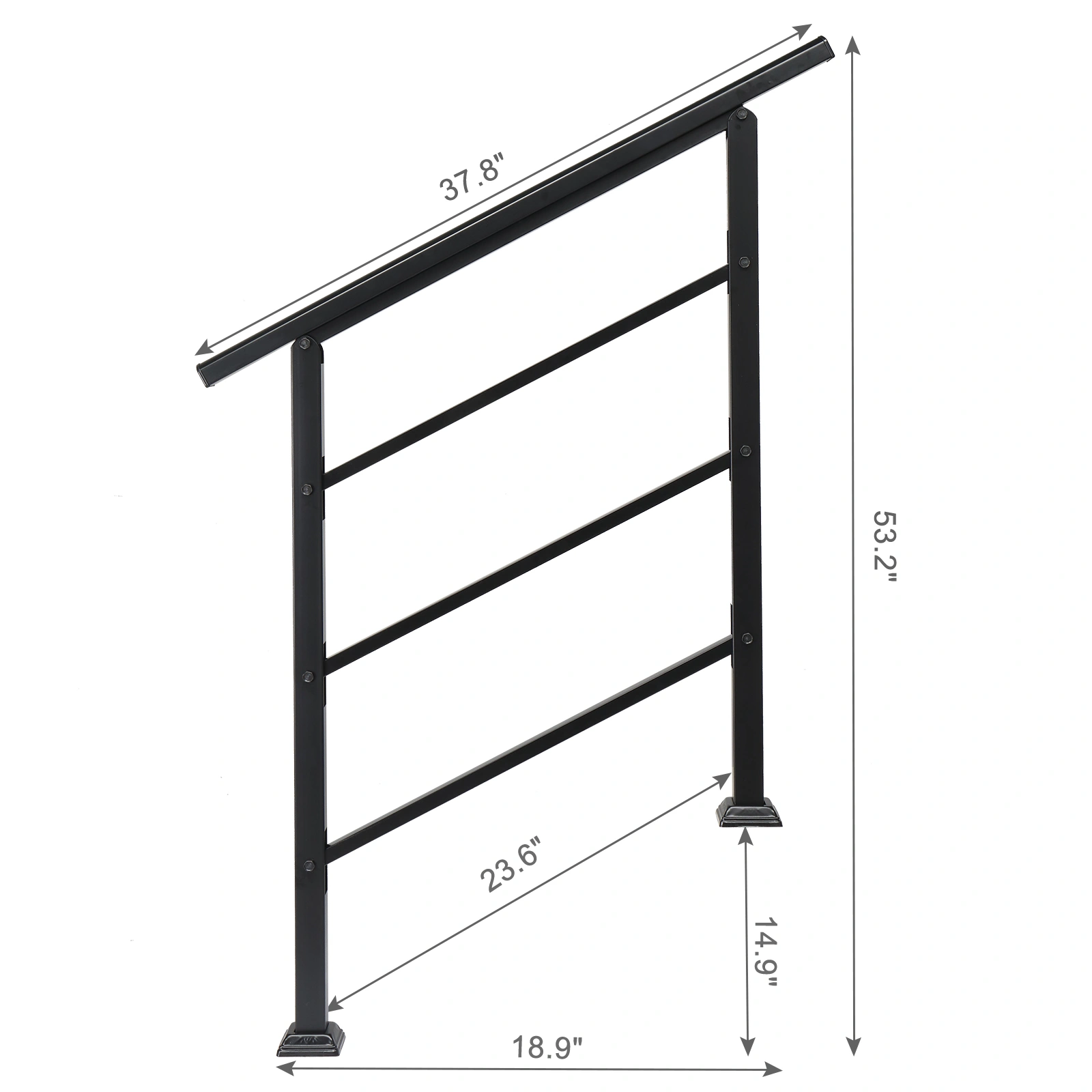 Handrails for Outdoor Steps, Wrought Iron Handrail Fits 1 or 3 Steps, Transitional Handrail with Installation Kit, Black view 2