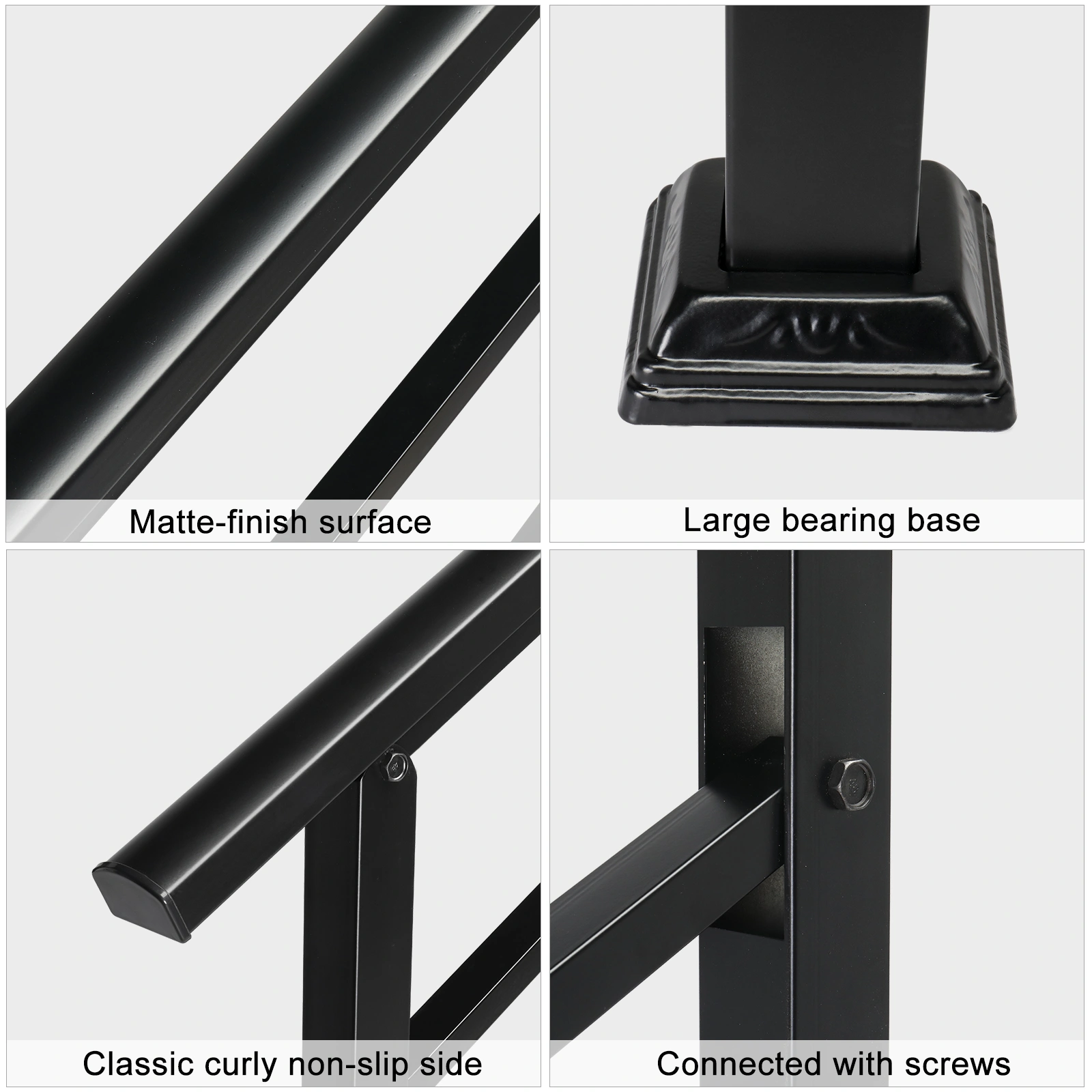 Handrails for Outdoor Steps, Wrought Iron Handrail Fits 1 or 3 Steps, Transitional Handrail with Installation Kit, Black view 4
