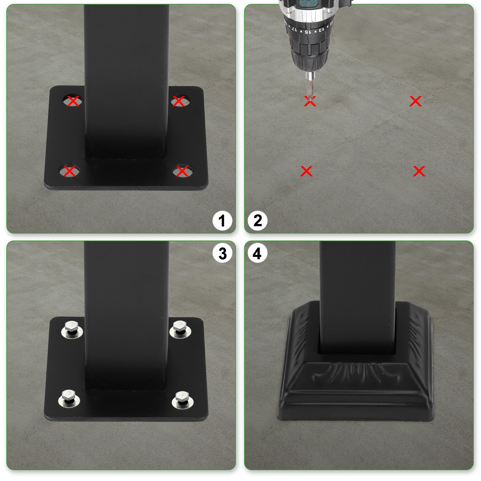Handrails for Outdoor Steps, Wrought Iron Handrail Fits 1 or 3 Steps, Transitional Handrail with Installation Kit, Black view 6