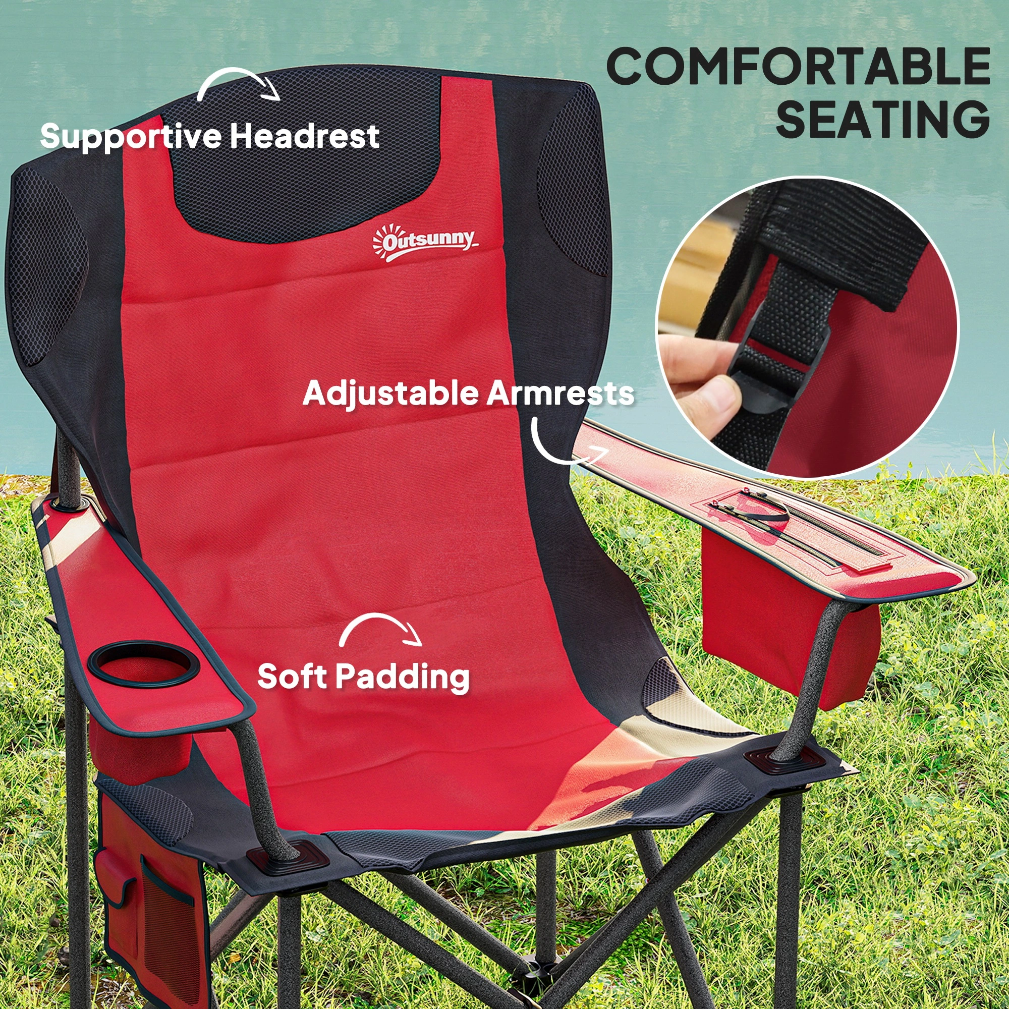 Double Folding Chair, Wide Portable Outdoor Chair, Heavy Duty Steel Frame, Easy Fold, Black Garden Party Seating view 2