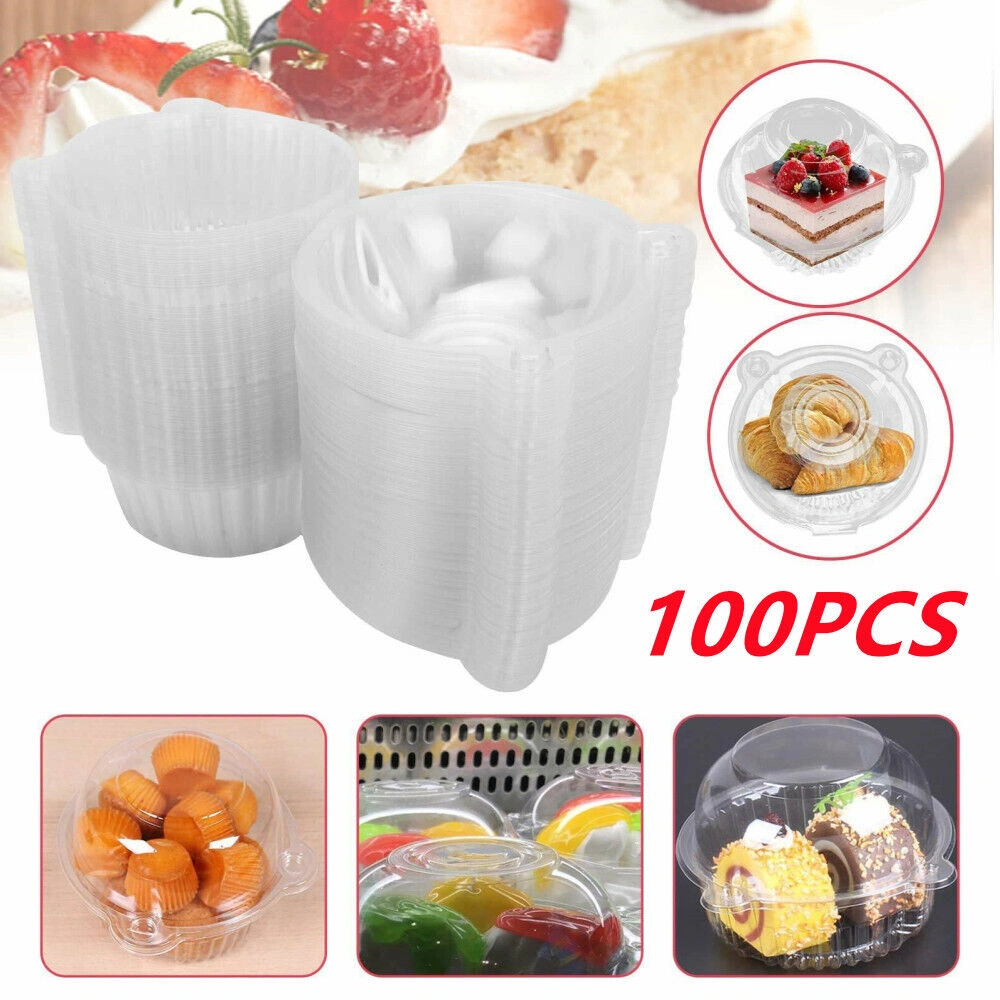 NEW 100PCS SINGLE CUPCAKE BOXES CLEAR MUFFIN HOLDER CASES DOMES CUPS PODS CONTAINERS UK view 2
