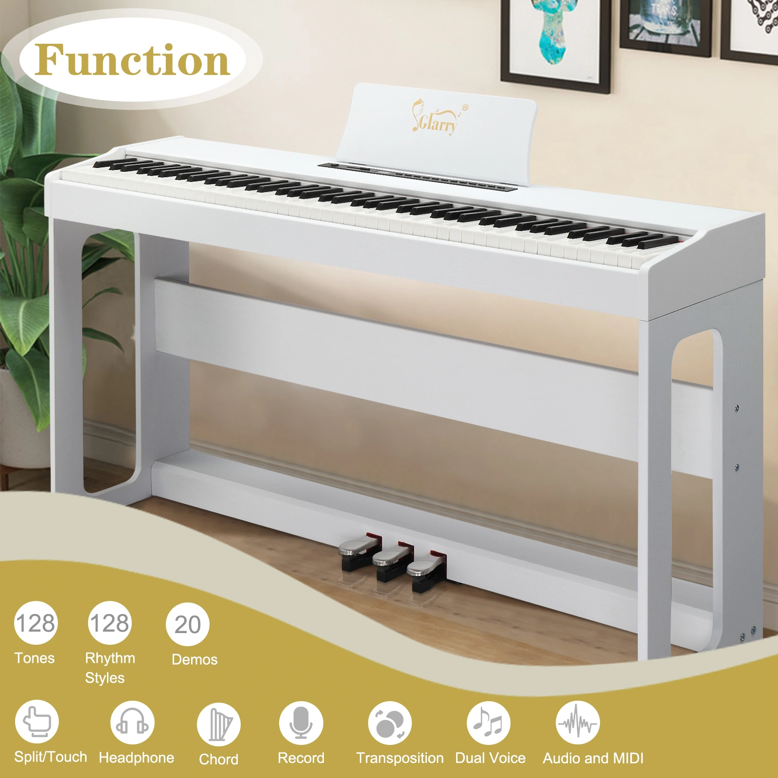 GDP-104 88 Keys Full Weighted Digital Piano w/Furniture Stand Power Adapter Triple Pedals Headphone White Replace 34914483 view 2