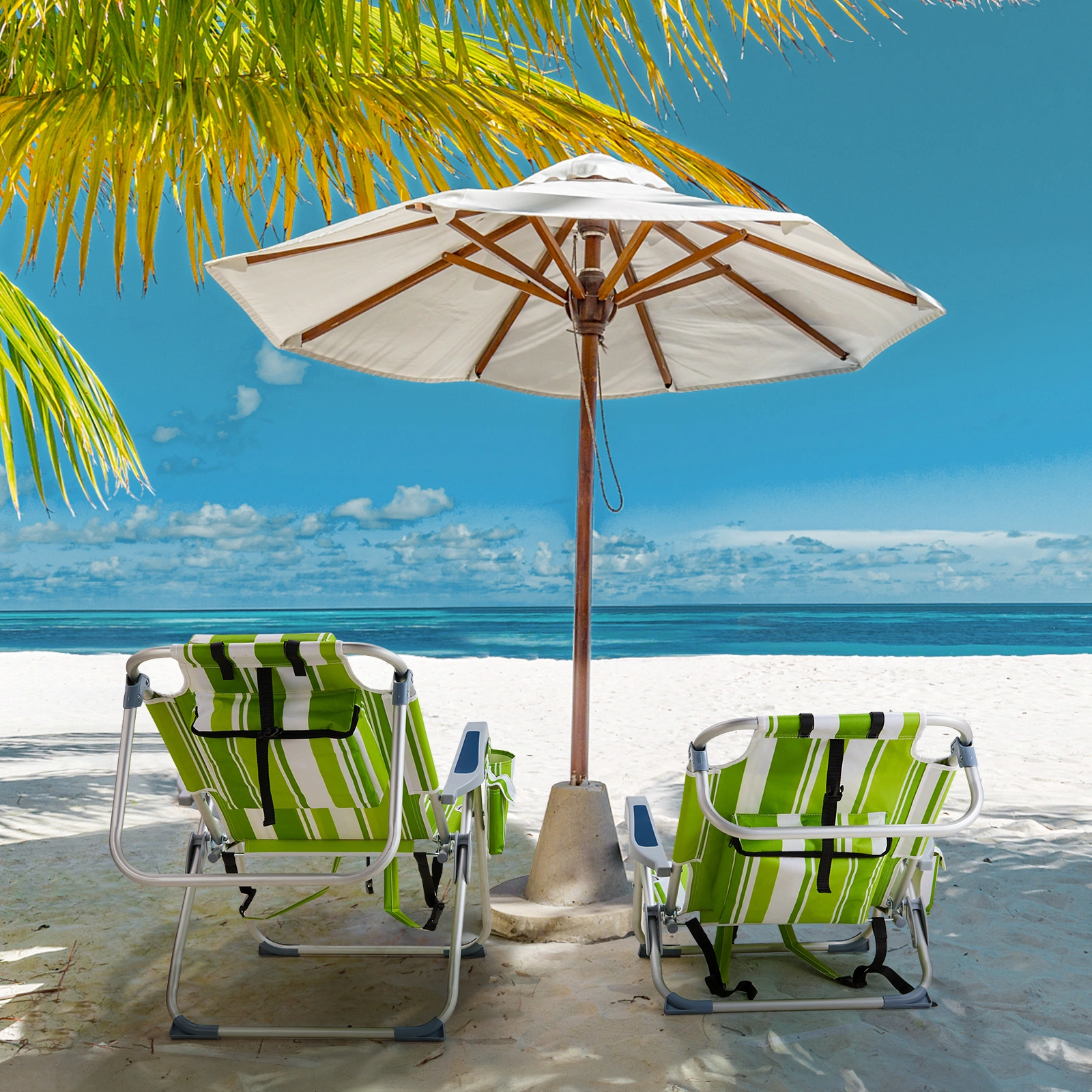 63*70*99cm Heightened Oxford Cloth Silver White Aluminum Tube Bearing 100kg Beach Chair Green Stripes view 10