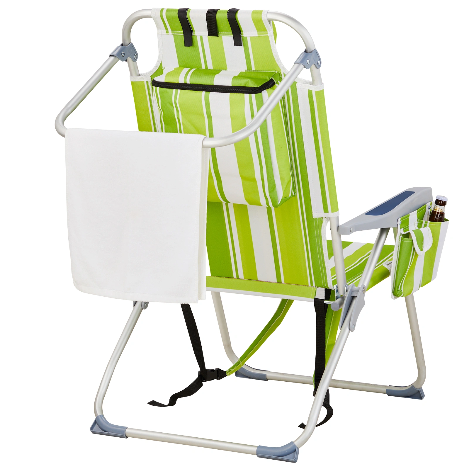 63*70*99cm Heightened Oxford Cloth Silver White Aluminum Tube Bearing 100kg Beach Chair Green Stripes view 3