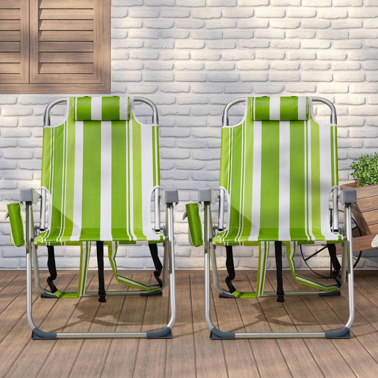 63*70*99cm Heightened Oxford Cloth Silver White Aluminum Tube Bearing 100kg Beach Chair Green Stripes view 8